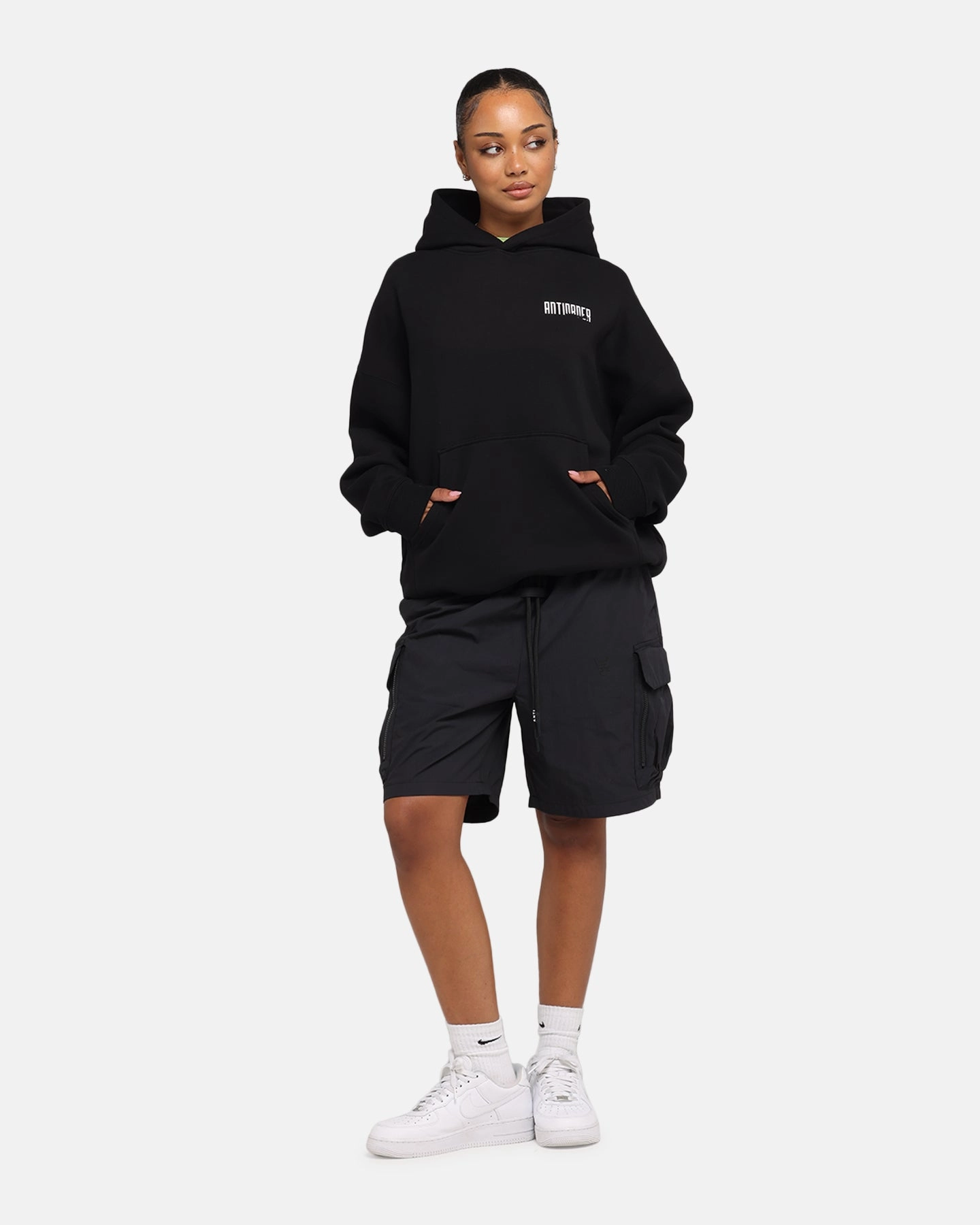 The Anti Order Ryuken Boxy Hoodie Black mid-length Lightweight Shield