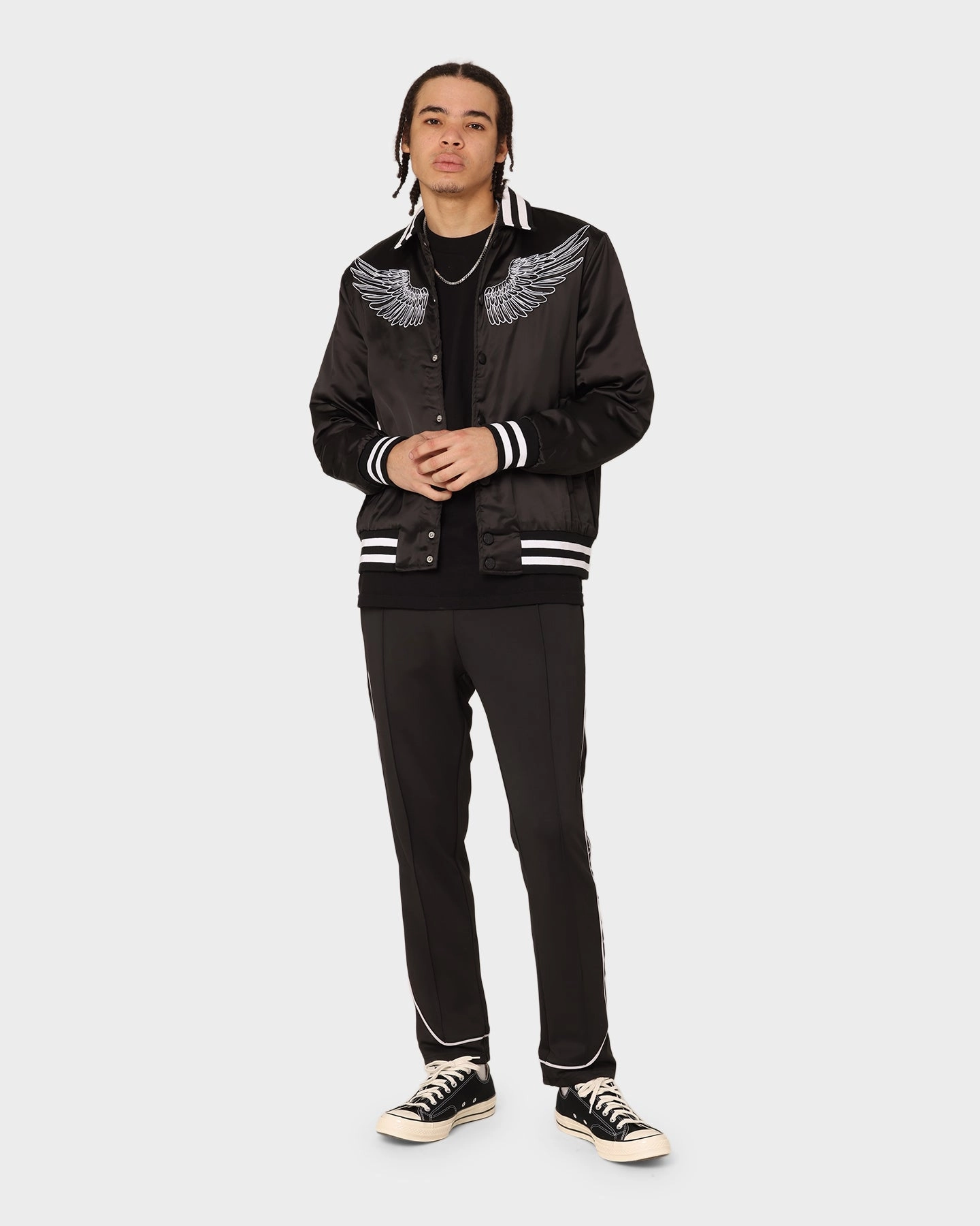 En Noir Inc Midnight Satin Jacket Black pilots