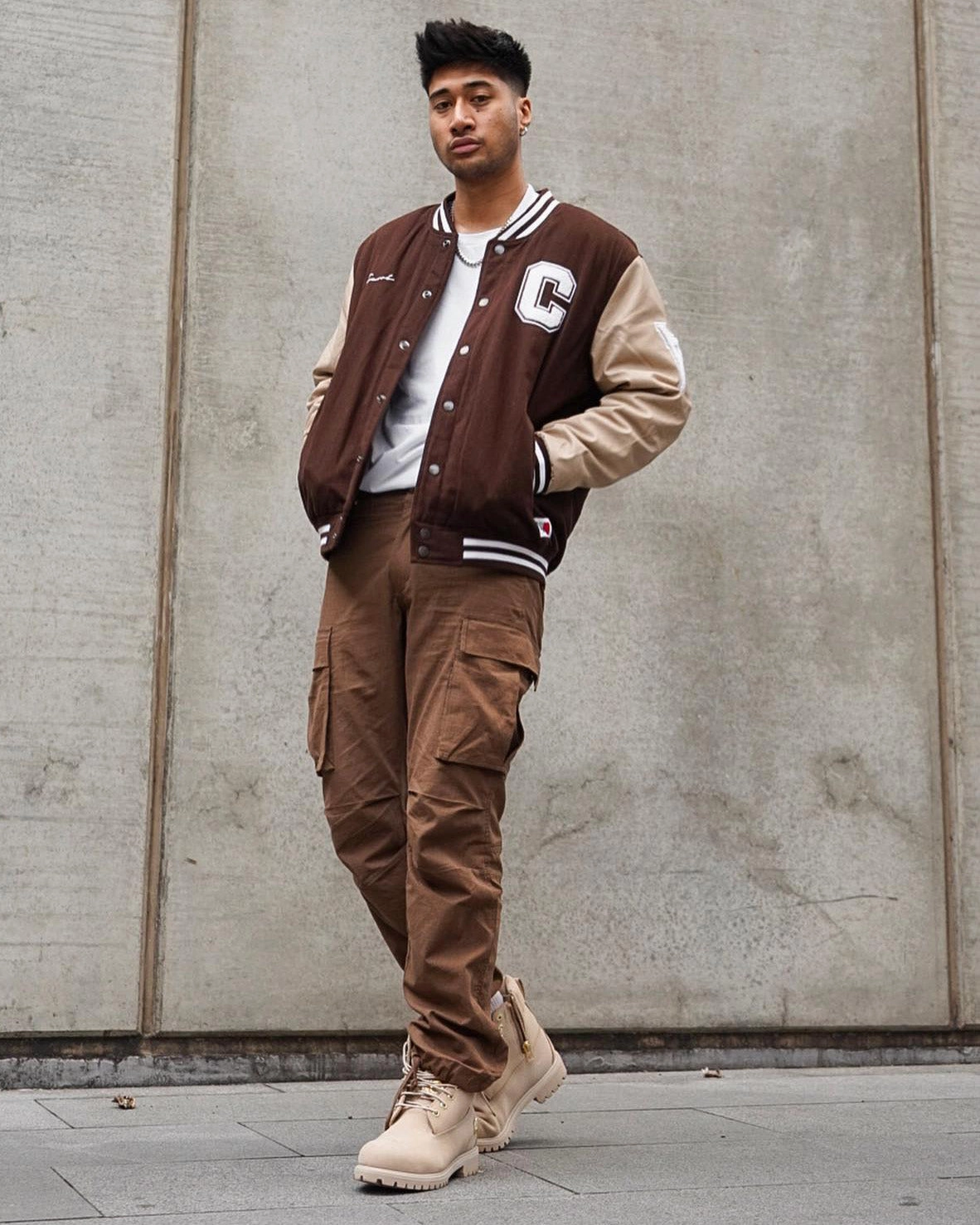 Cold-Weather Comfort Indoor Use Carr?? MVP Varsity Jacket Brown/Cream