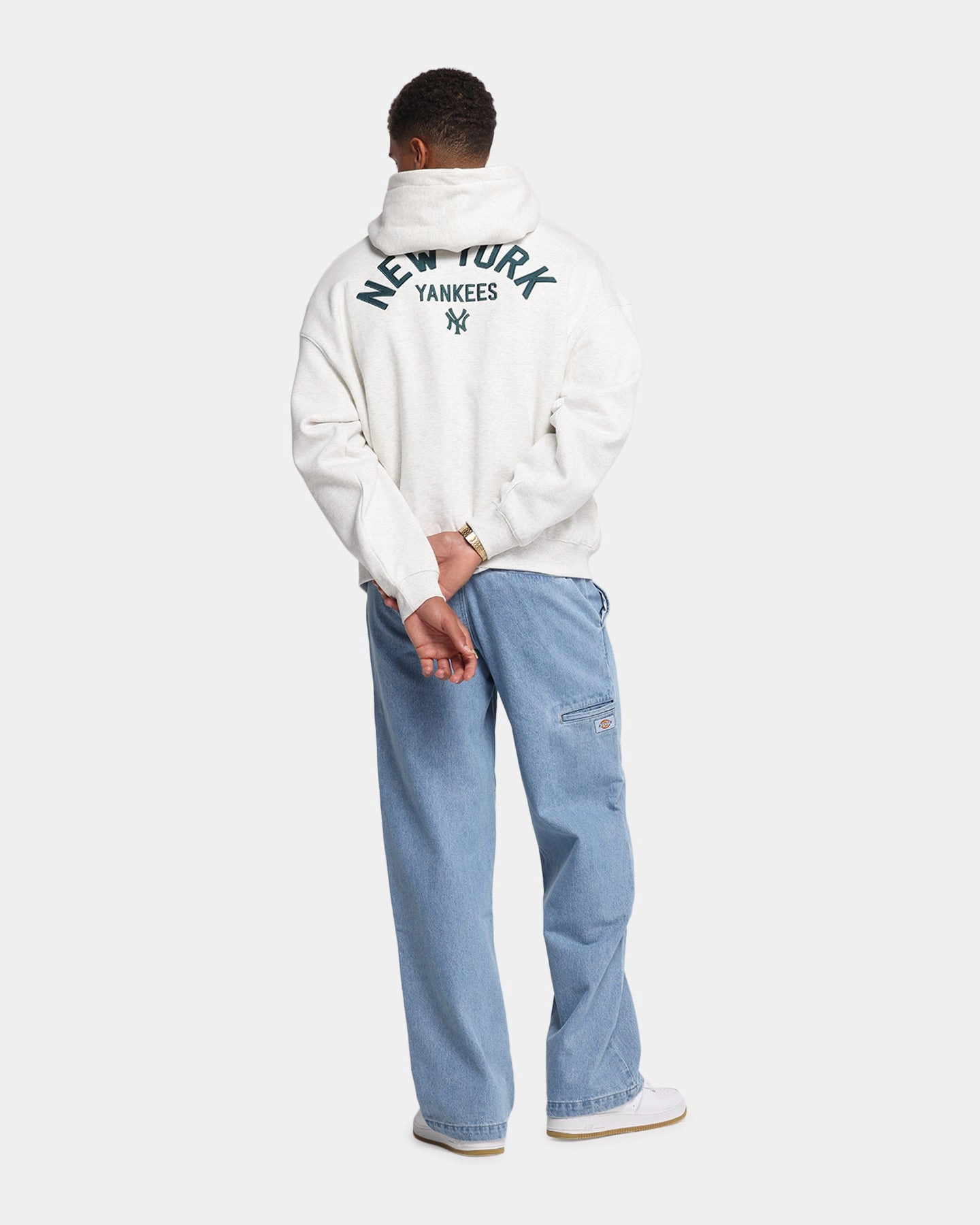 Majestic Athletic New York Yankees Arch FZ Boxy Hoodie White Marle Magnetic Closures
