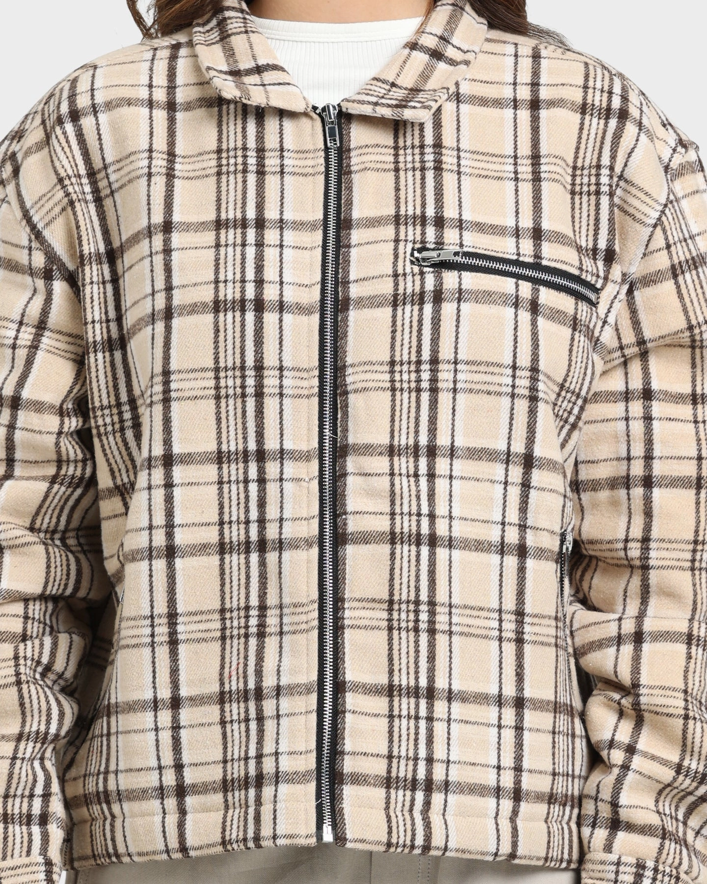 XXIII Oaxaca Cropped Tartan Jacket Brown Wrinkle Resistant