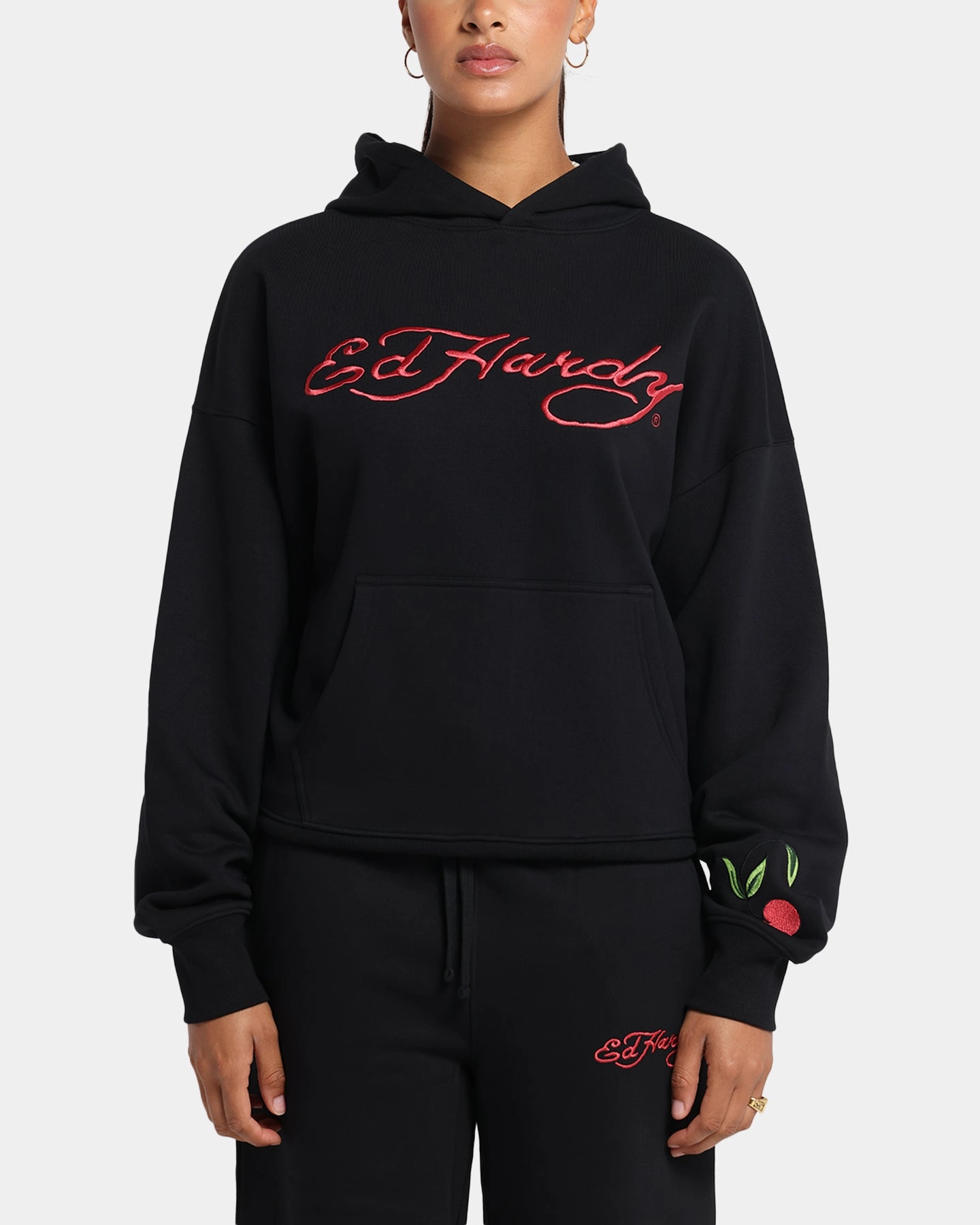single layer Ed Hardy Cherry Hoodie Black