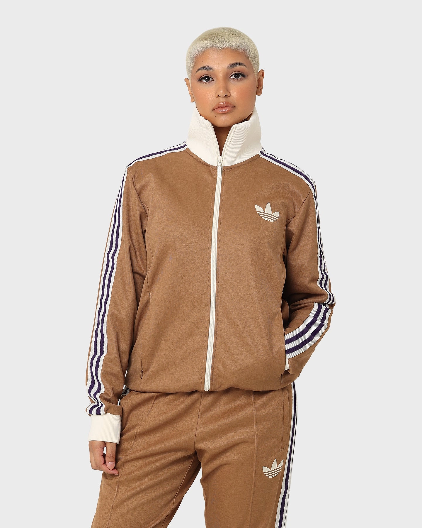 Weatherproof Zipper Agree Adidas Adicolor Poly TT Jacket Brown Desert