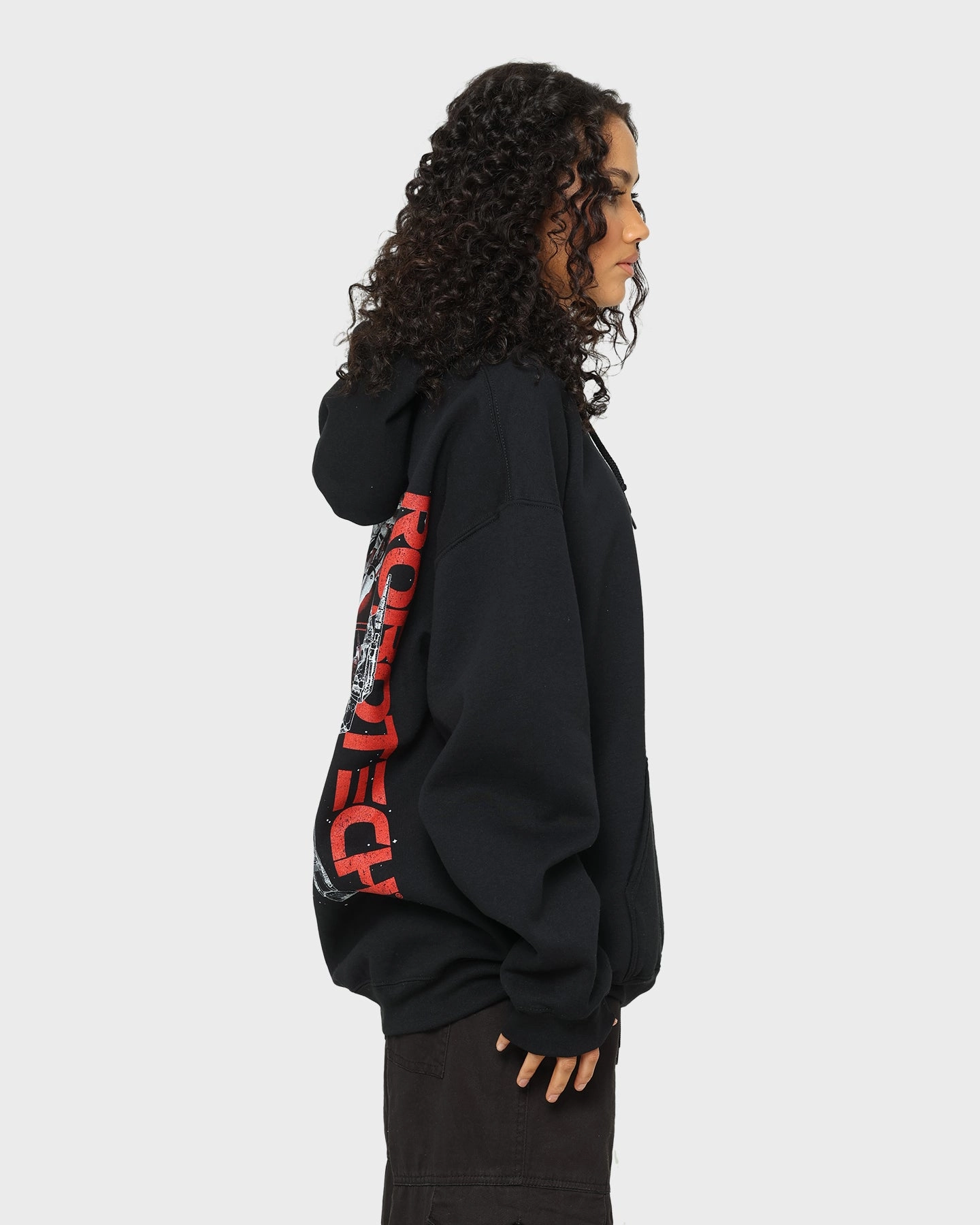 Secure Zip Pockets American Thrift X Robotech VF1J Hoodie Black