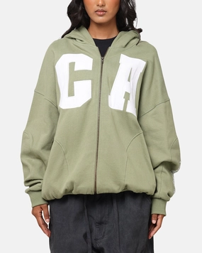 Heat Resistant Layer Carre Legacy Panelled Zip Hoodie Green