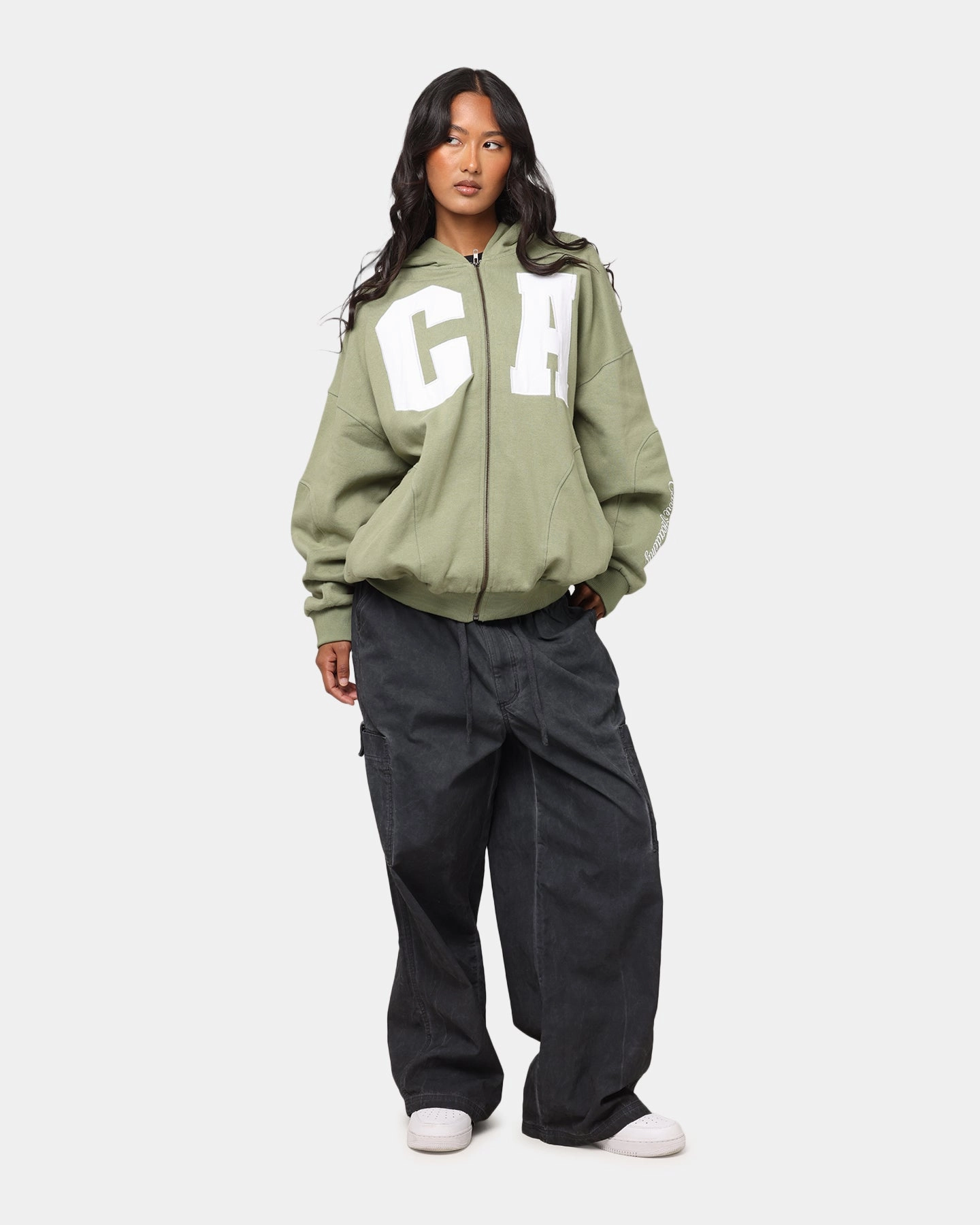 Carre Legacy Panelled Zip Hoodie Green Practical Wear Purse