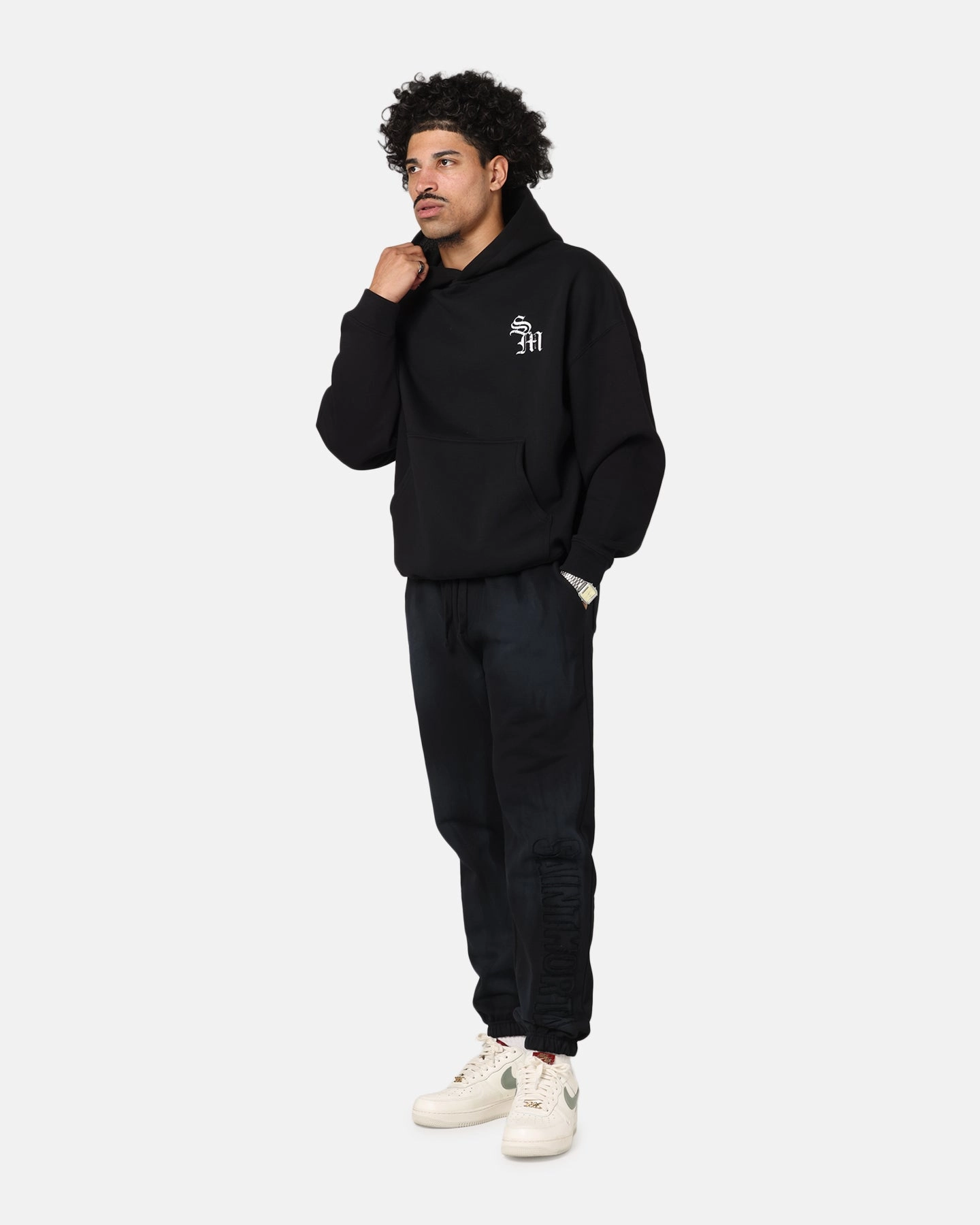 Flexible Quilted Panels Saint Morta Redemption Boxy Hoodie Black