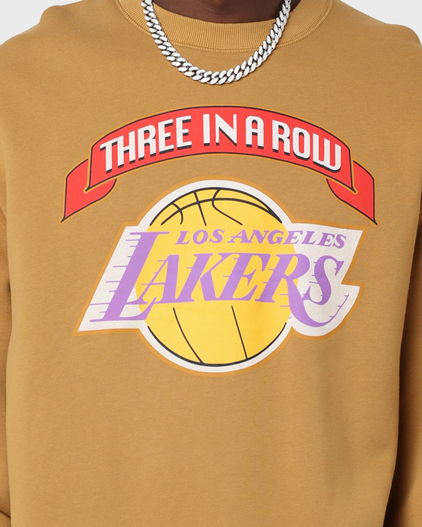 Mitchell & Ness Los Angeles Lakers 3-Peat Crewneck Bone Brown UV Resistant Finish Anti Static Weave