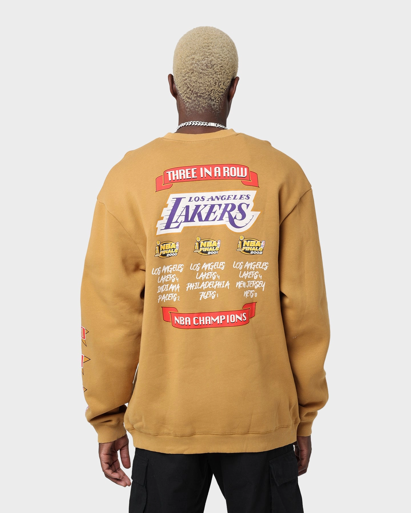 Mitchell & Ness Los Angeles Lakers 3-Peat Crewneck Bone Brown Flexible Fleece Lining