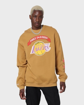 Flexible Comfort SoftshellTexture Mitchell & Ness Los Angeles Lakers 3-Peat Crewneck Bone Brown