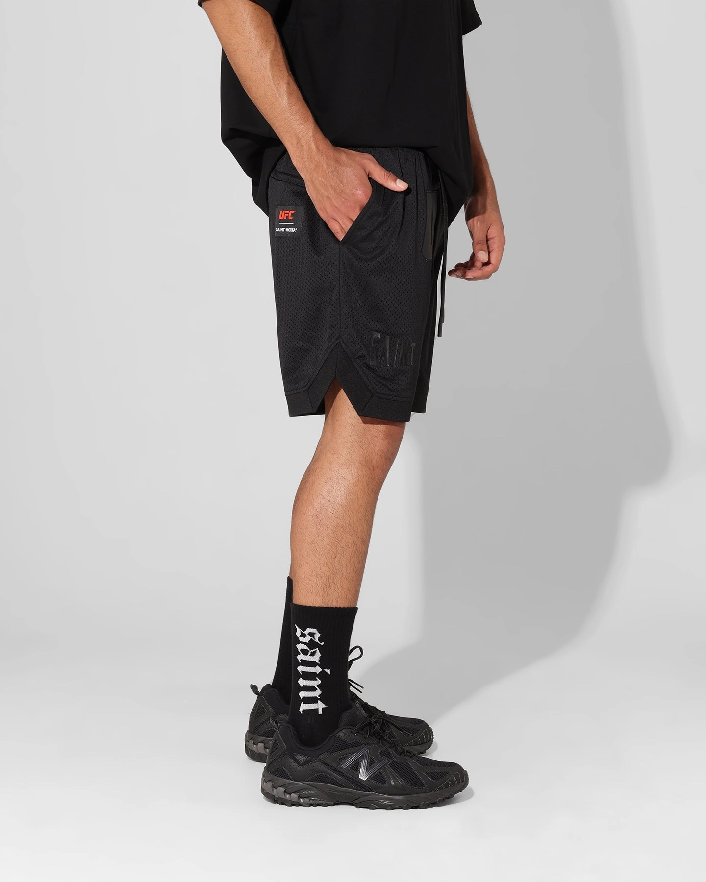 Fade Resistant Material beauty industry Saint Morta X UFC Basketball Shorts Black