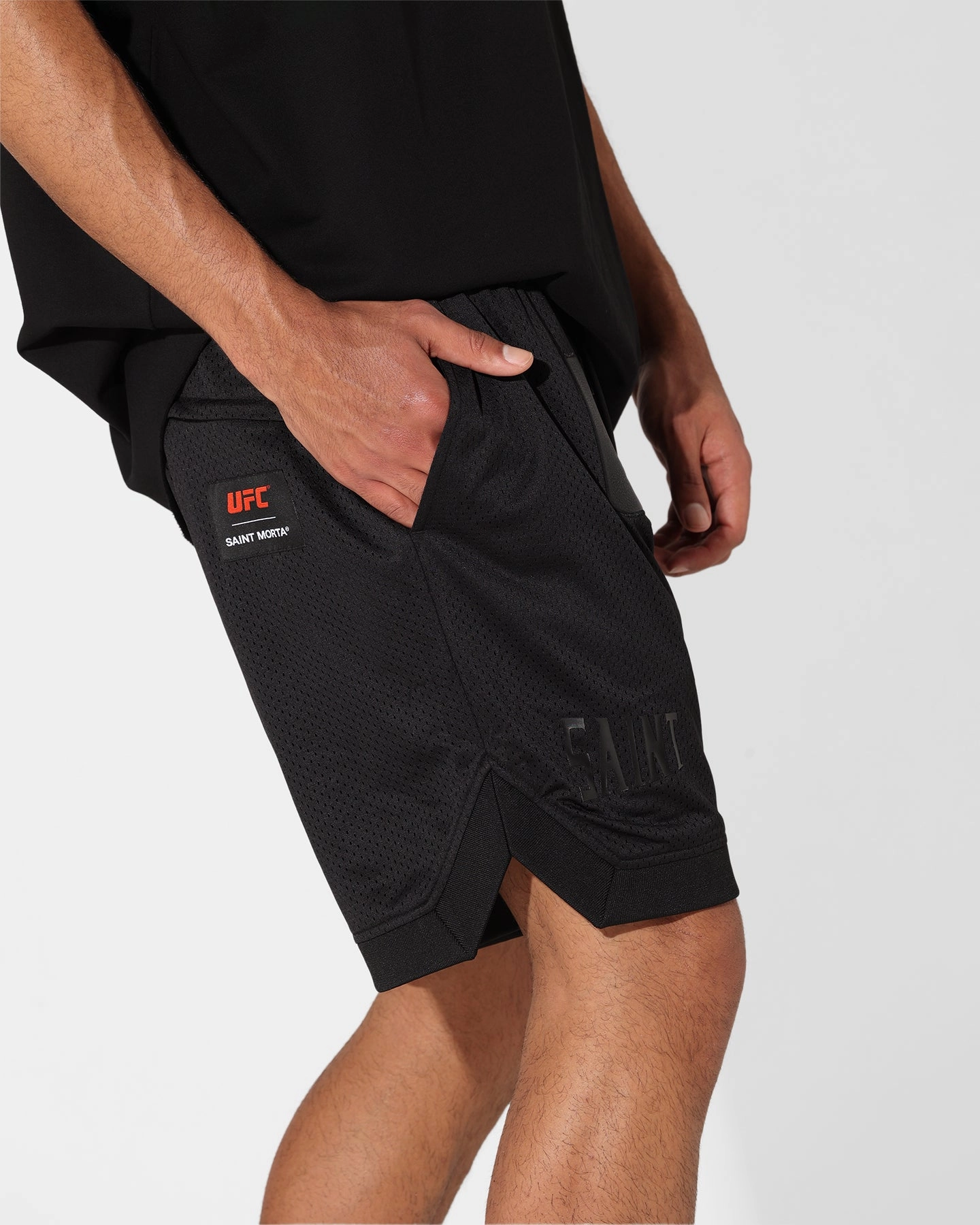 Saint Morta X UFC Basketball Shorts Black shrink - resistant garden work