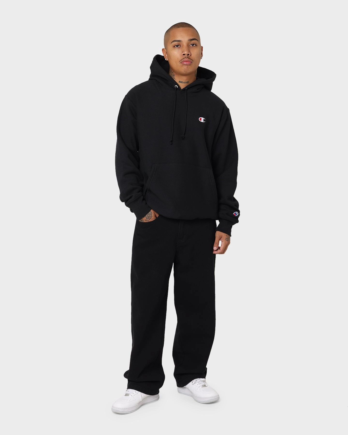 Champion Reverse Weave Hoodie Black Tactile Response Fabric casual outing