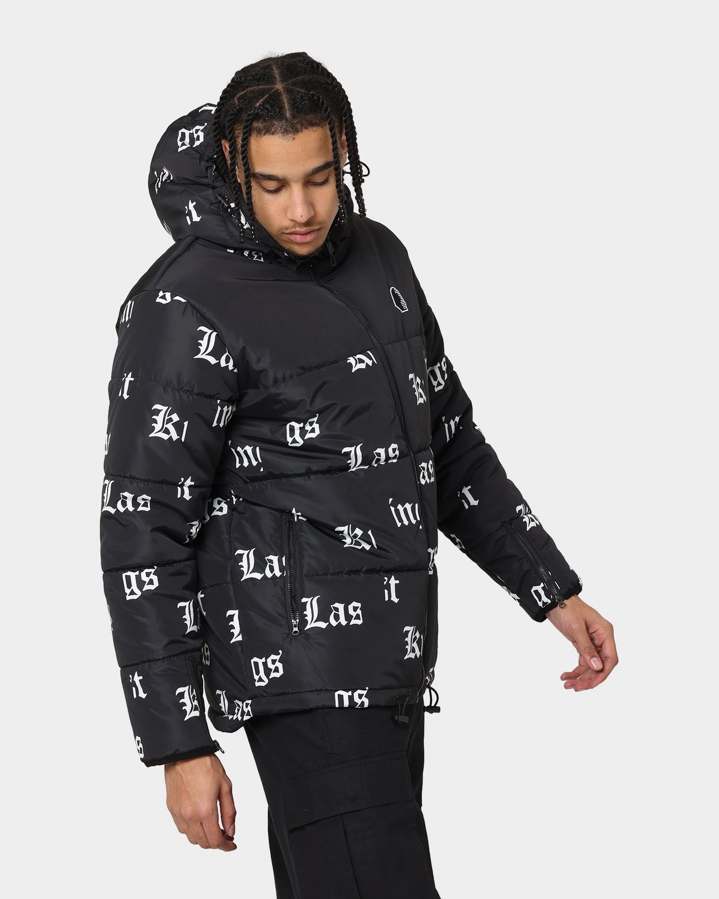 Button-up Last Kings Fragment Puffer Jacket Black