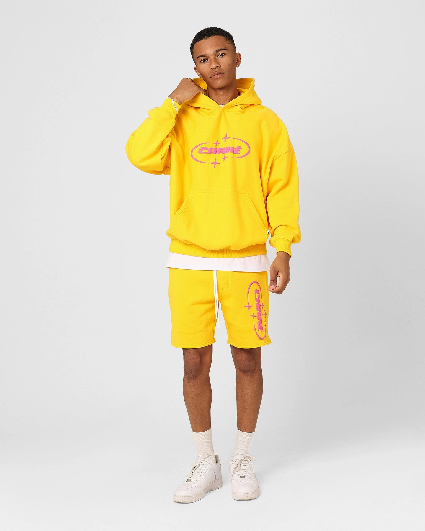 Compression Panels Windproof Shield Carre 2K Oversized Hoodie Yellow