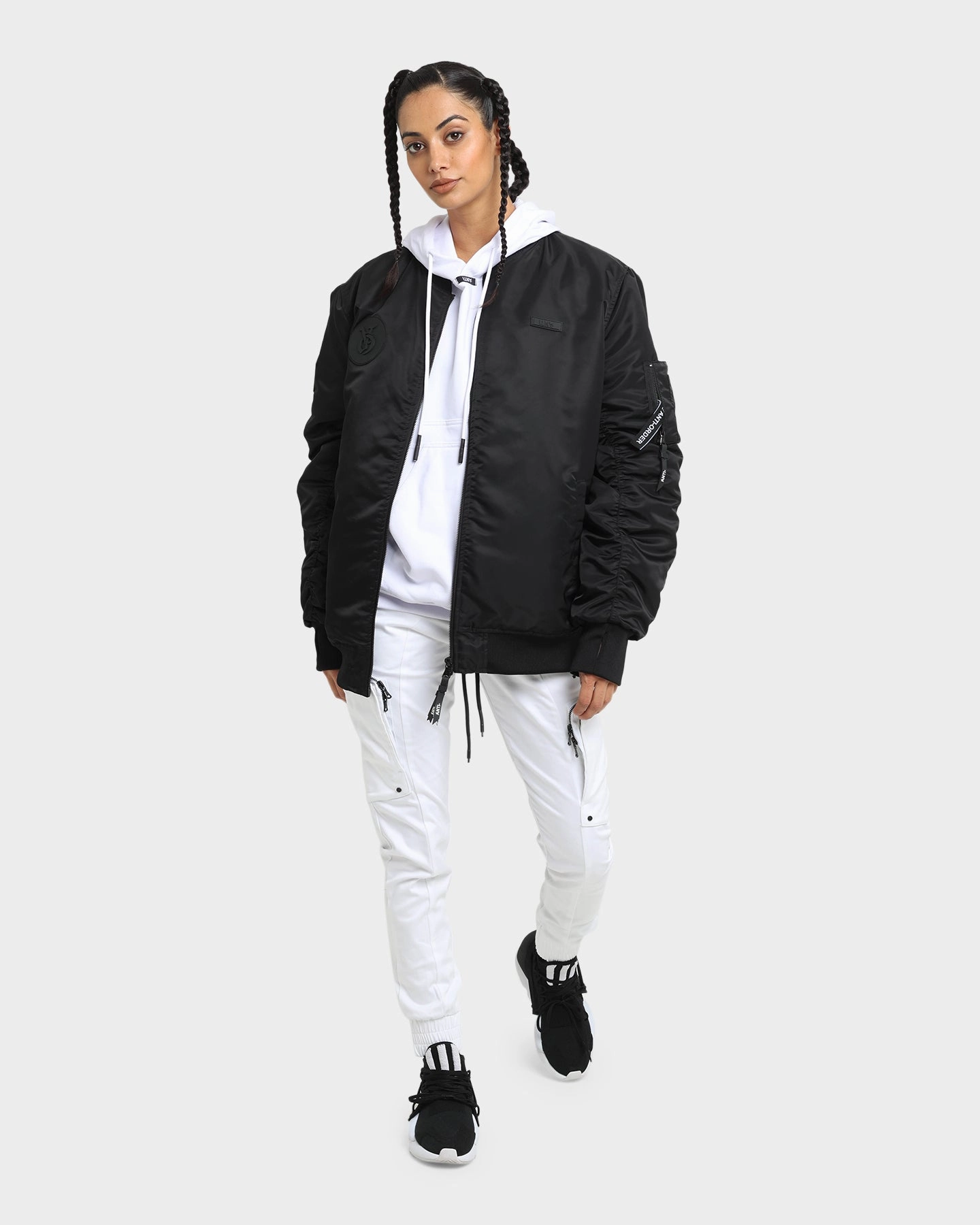 Versatile Wear FullLengthZip The Anti Order Antidote Oversized Bomber Jacket Black/Black