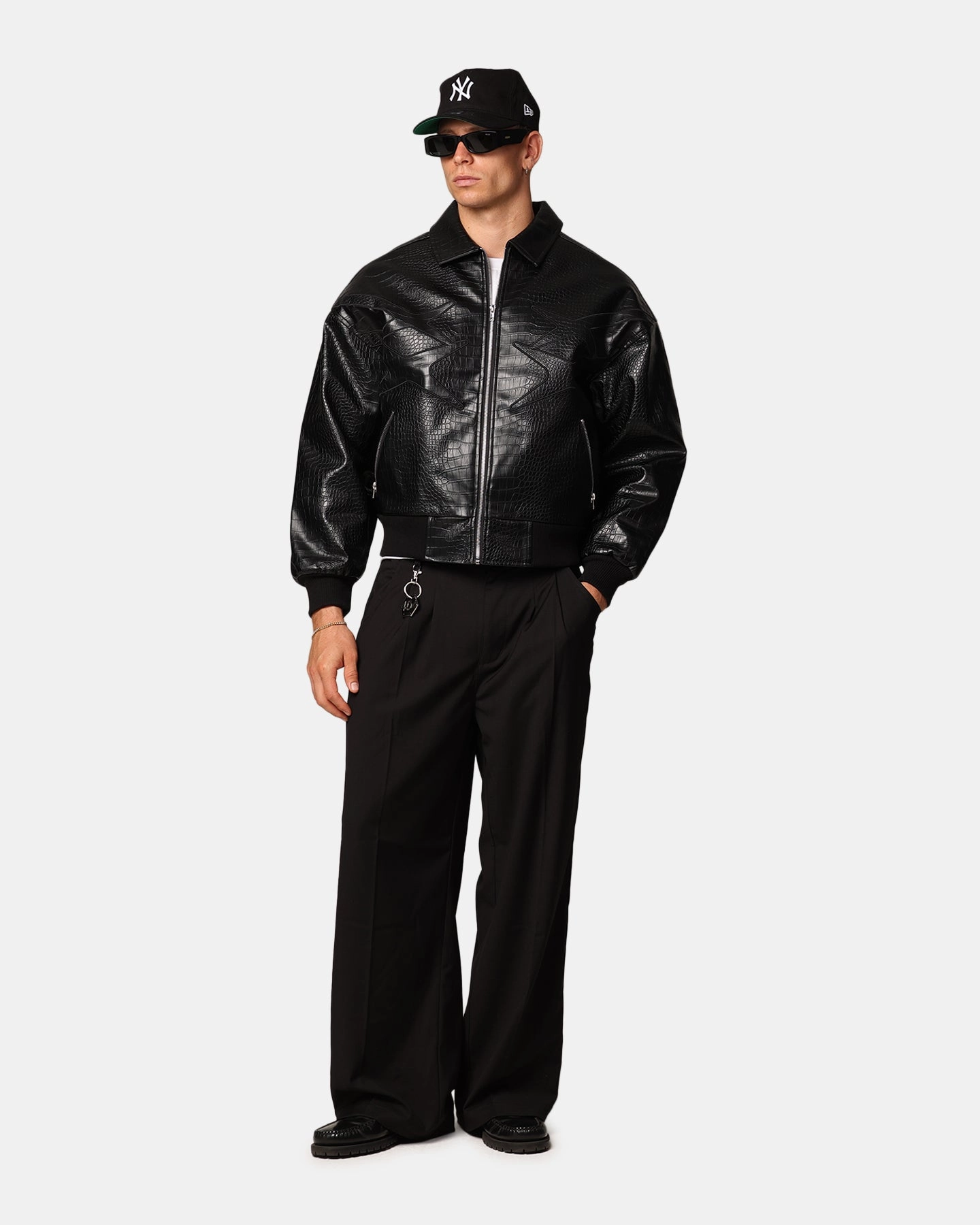 Loiter Atmosphere PU Leather Bomber Jacket Black WrinkleResistant