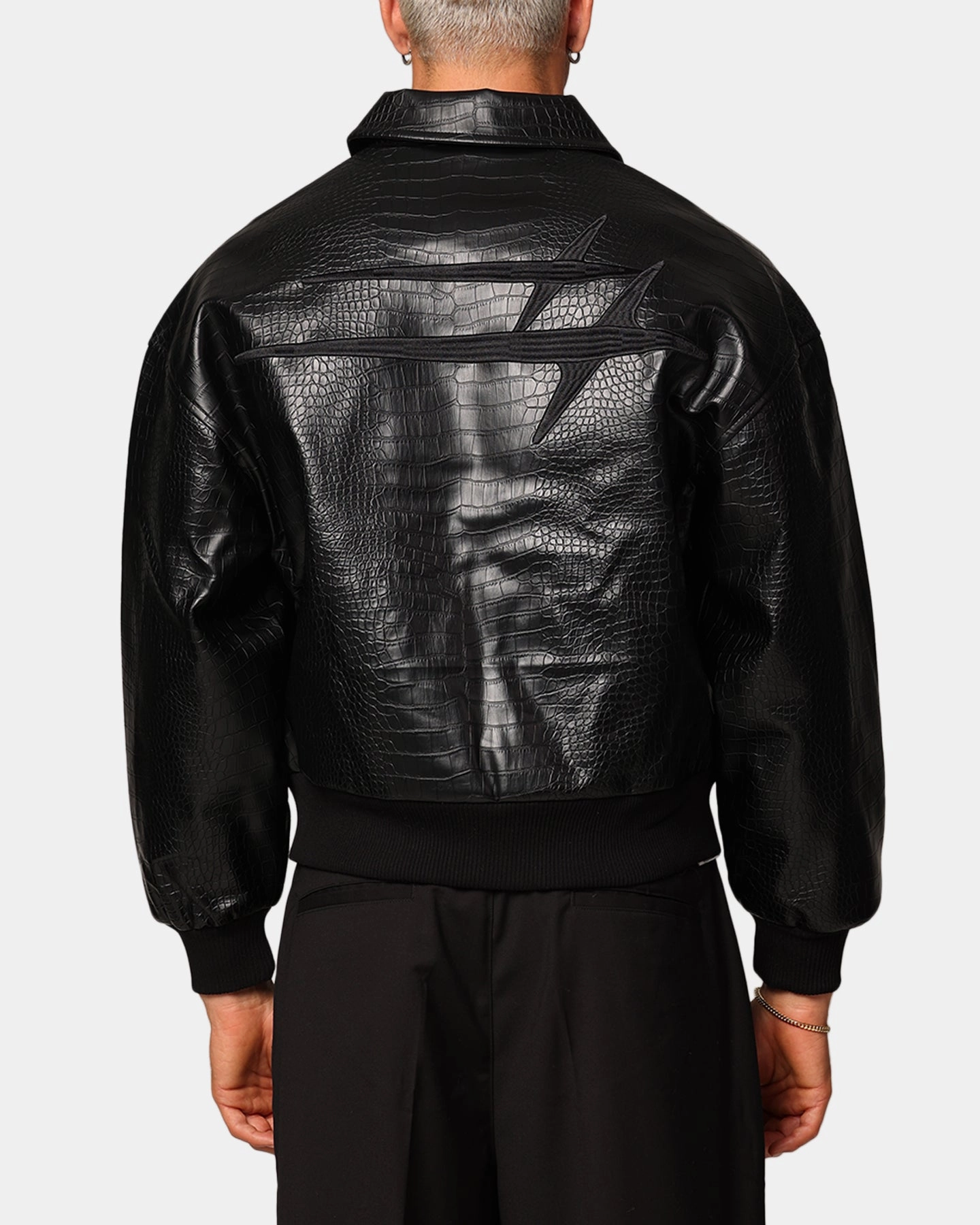 Heat Reflective Tech Loiter Atmosphere PU Leather Bomber Jacket Black