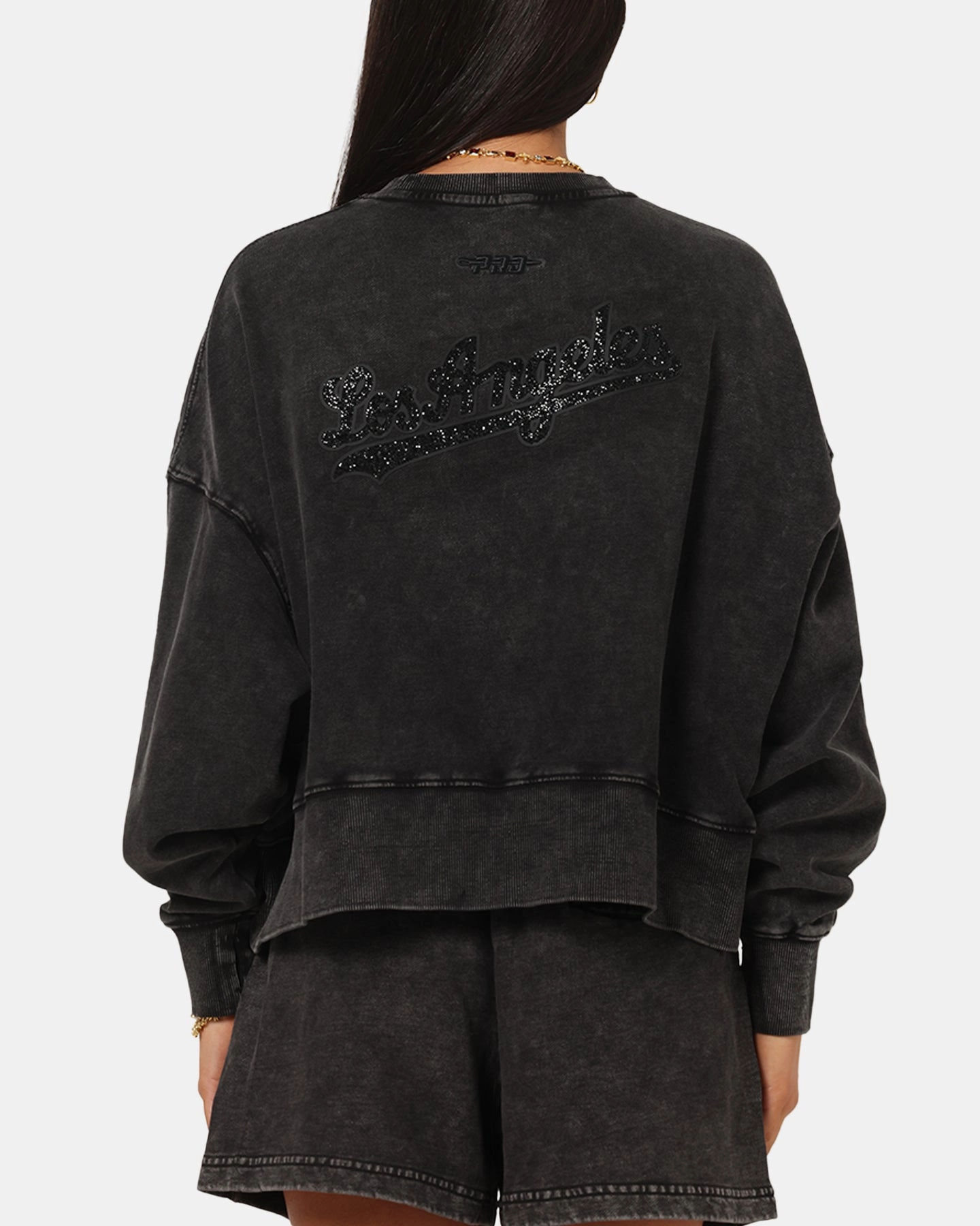 Flat Lock Stitching Pro Standard Women's Los Angeles Dodgers Washed Crystaline Crewneck Washed Black