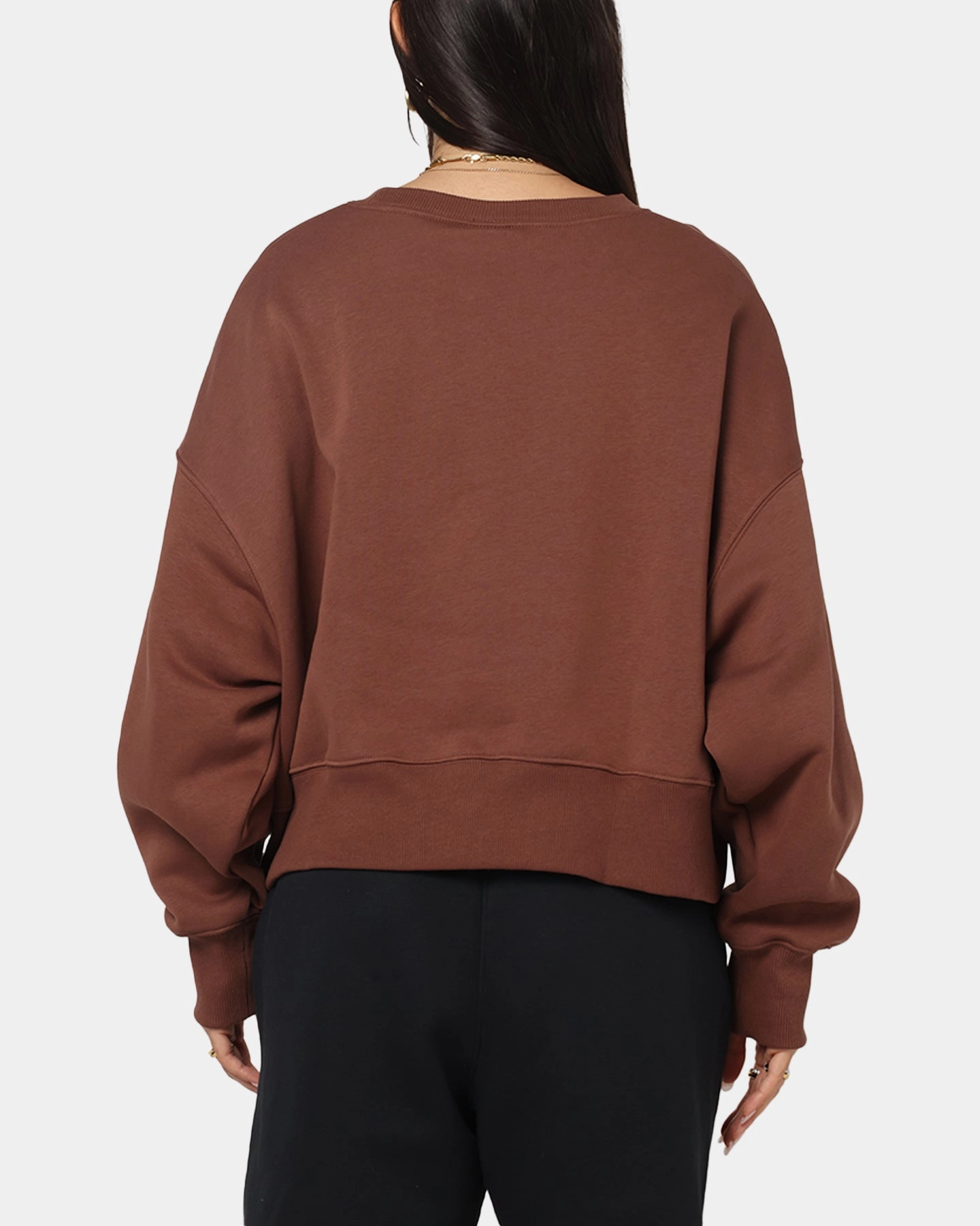 Matte Finish Sealed Seam Construction Nike Women's Sportswear Phoenix Fleece Crewneck Archaeo Brown/Sail