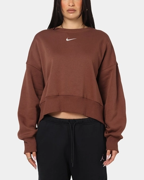All Day Wear Snag Free Knit Nike Women's Sportswear Phoenix Fleece Crewneck Archaeo Brown/Sail