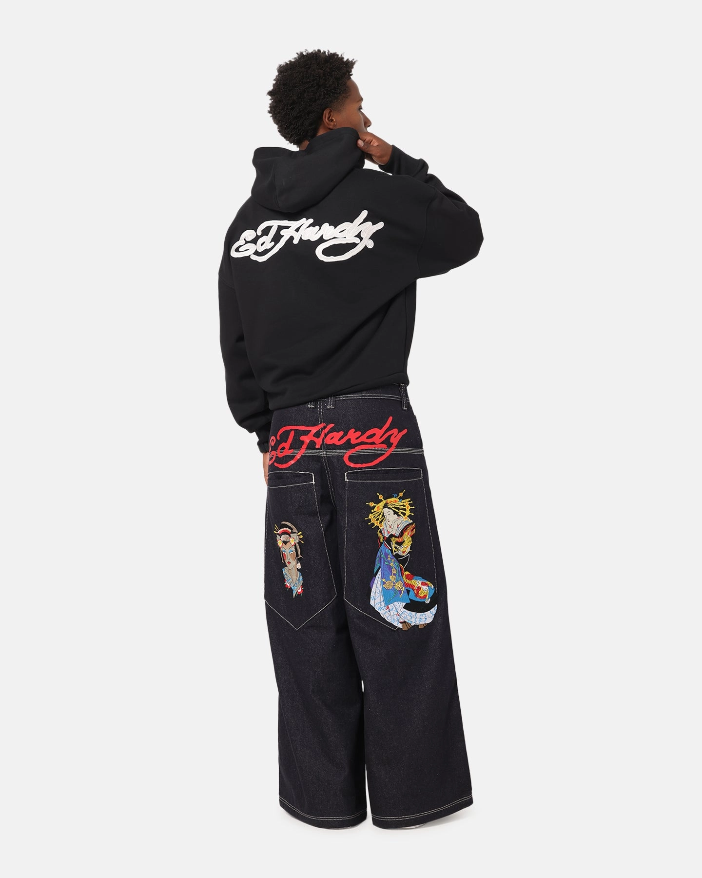 Card Quilted Stitching Ed Hardy UV Active Zip Hoodie Black/Multi