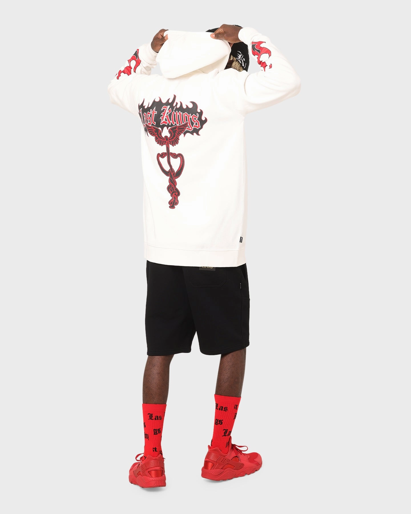 Quick Drying Quilted Panels Last Kings Flaming Wings Hoodie Off White