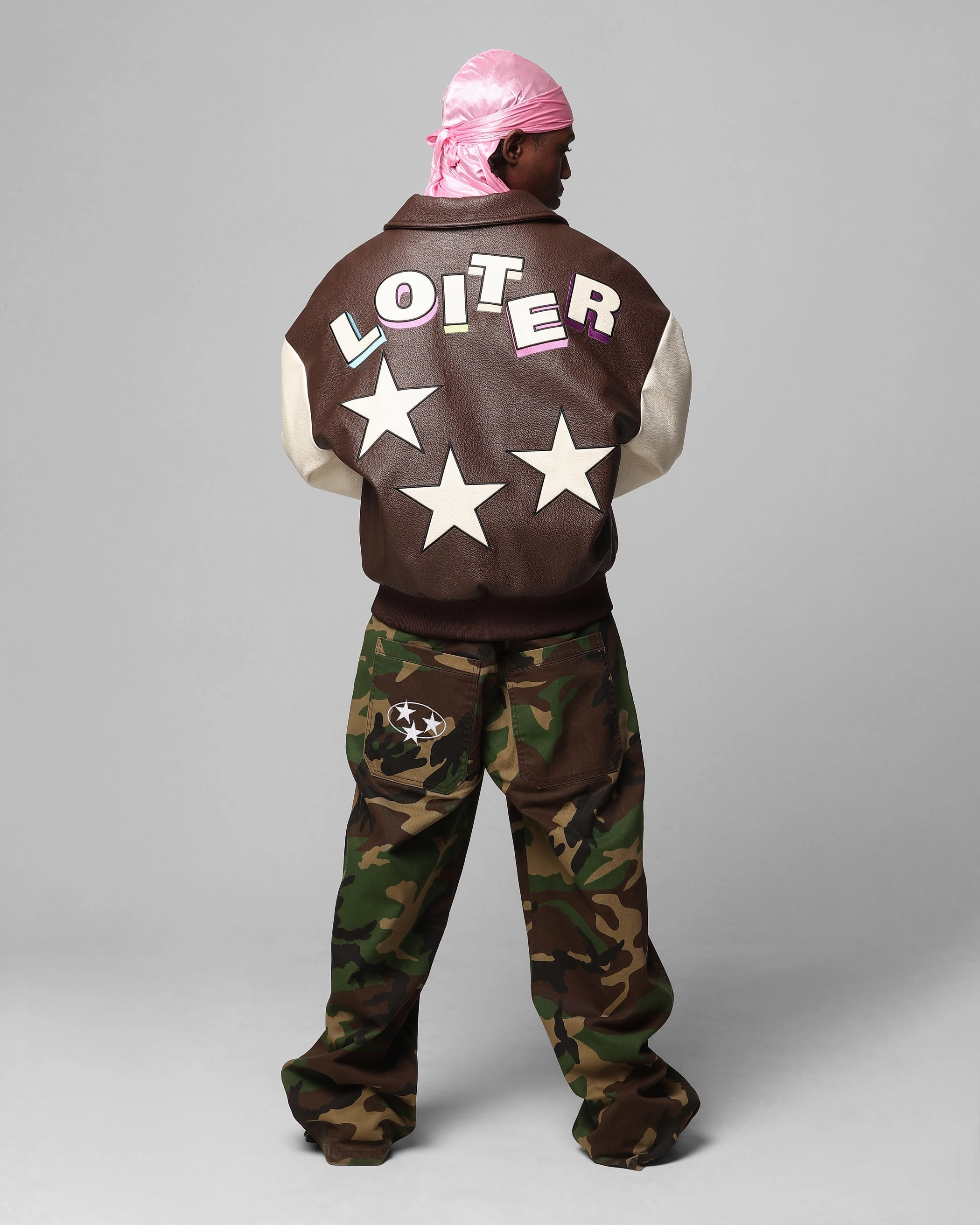 Loiter Solar Vegan Leather Varsity Jacket Brown/Beige Fashion Finish Smooth Feel