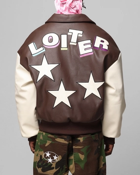 Loiter Solar Vegan Leather Varsity Jacket Brown/Beige Travel-Ready Gear
