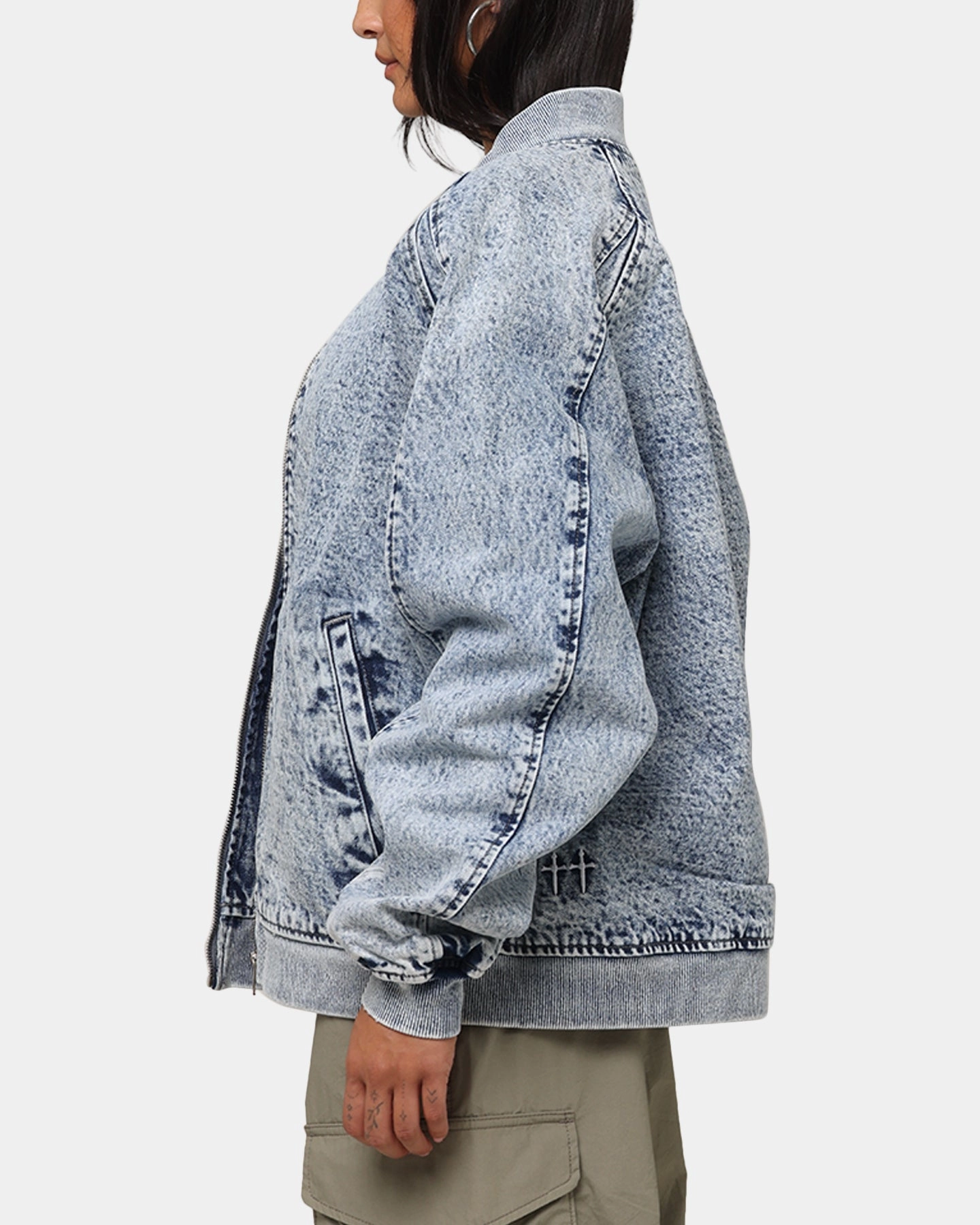 Saint Morta Flight Denim Jacket Blue Stonewash Perforated Underarm Vents