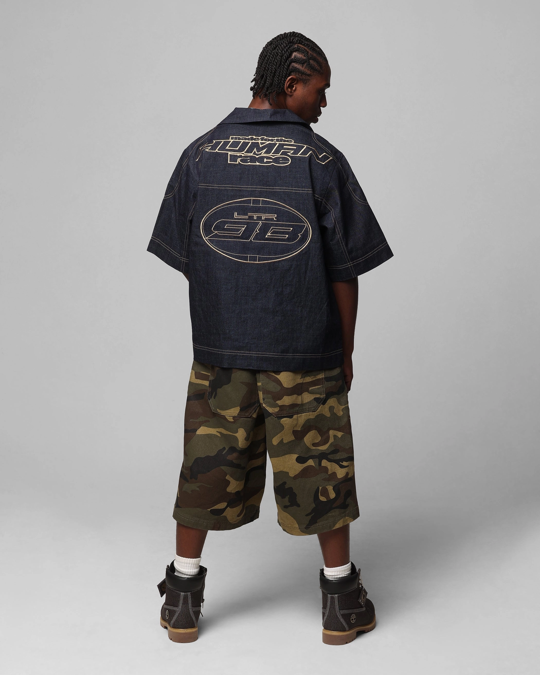 Sustainable Manufacturing Process Poolside Lounge Loiter Motor Denim Button Up Shirt Indigo