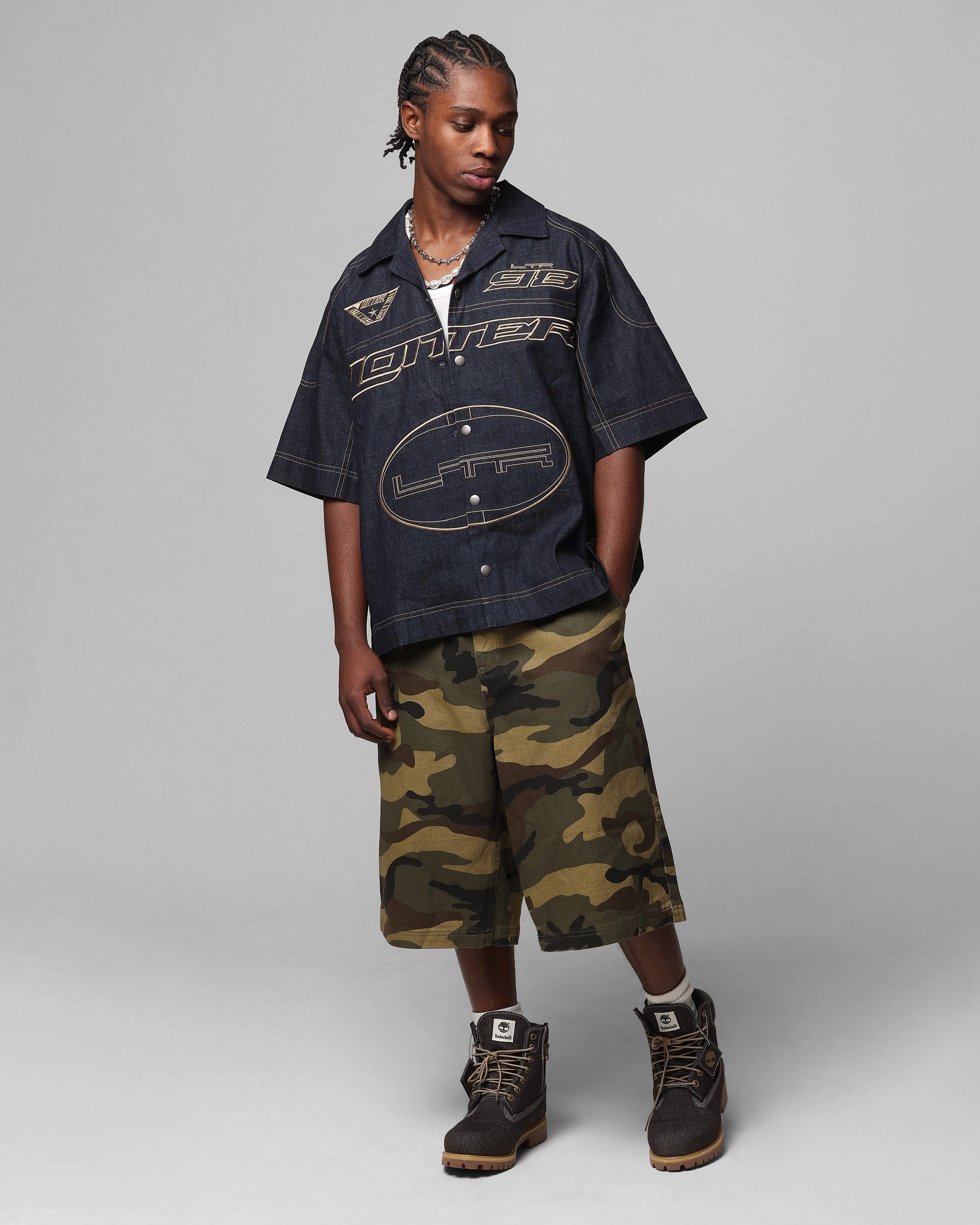 Loiter Motor Denim Button Up Shirt Indigo Snug fit