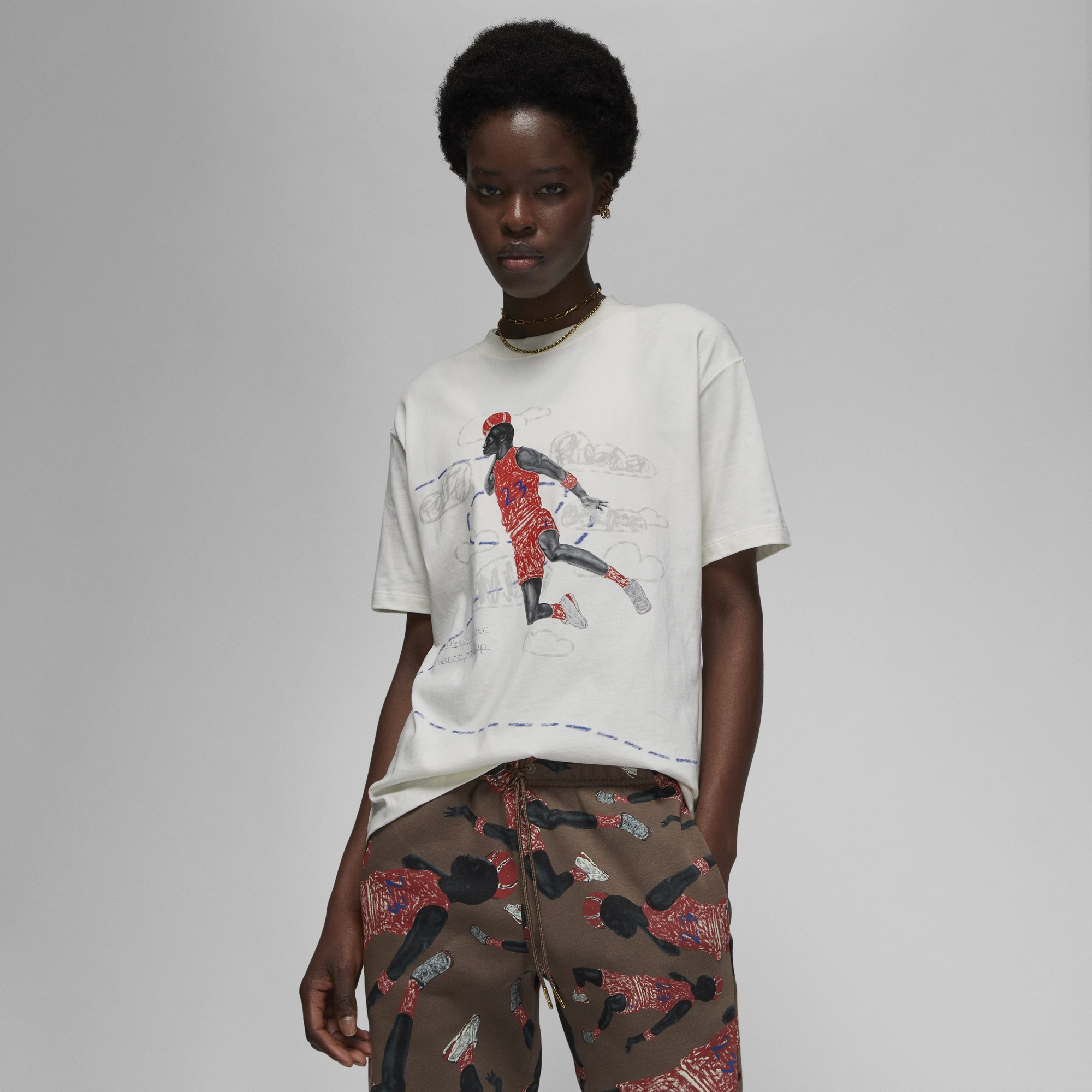 AllPurposeFastening Contemporary Fit Womens Jordan Artist Series by Parker Duncan T Shirt ' Sail' Sharp Fit Form