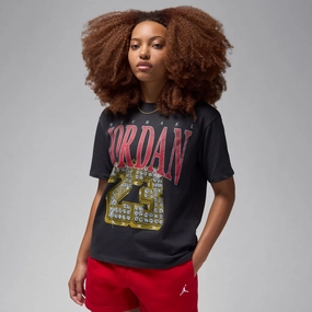 Basic Travel Fit Womens Jordan (Her)itag T-Shirt 'Off Noir/Gym Red' Layered Warmth