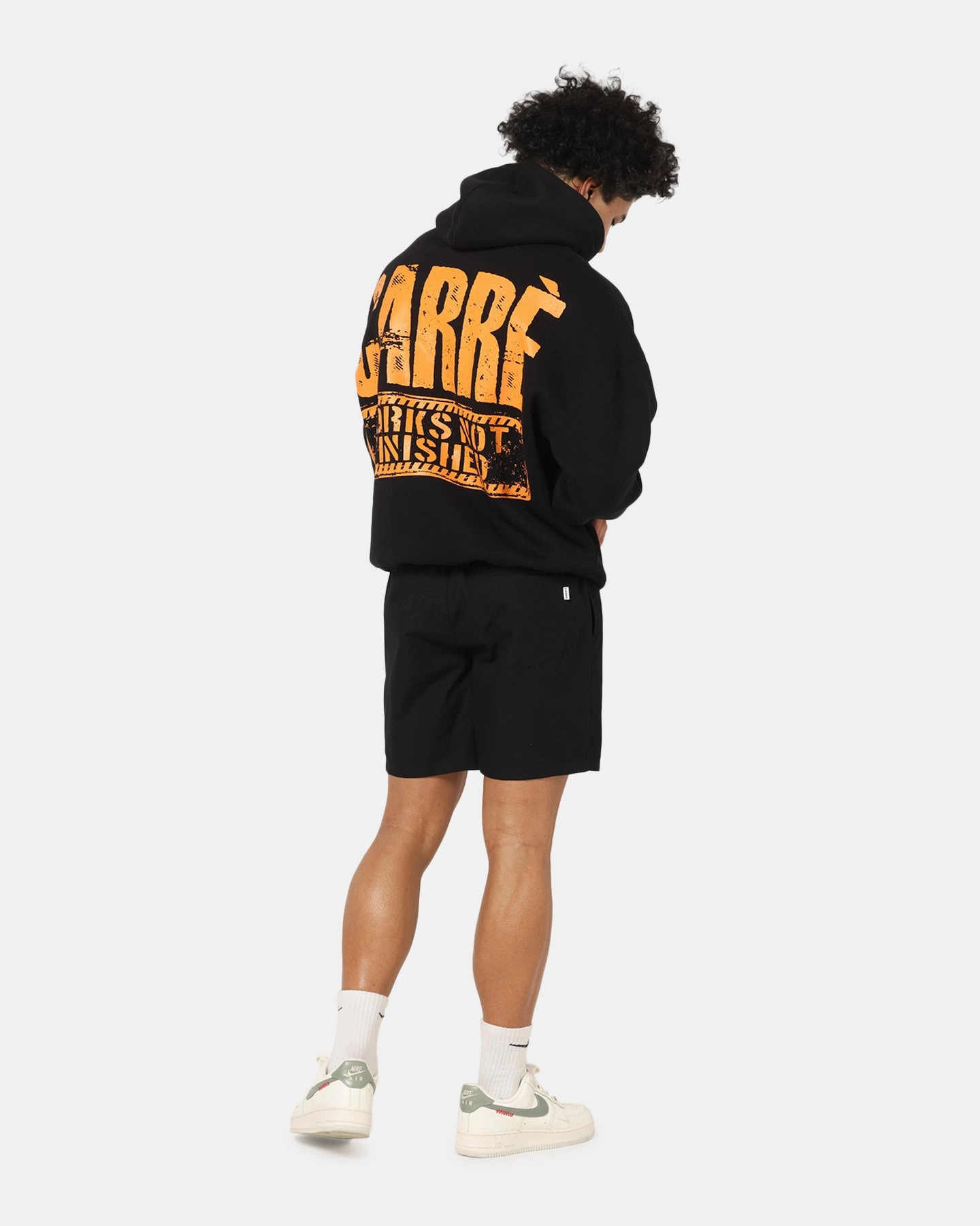 Carre Trenches Hoodie Black Stay Flexible Layered Side Panels