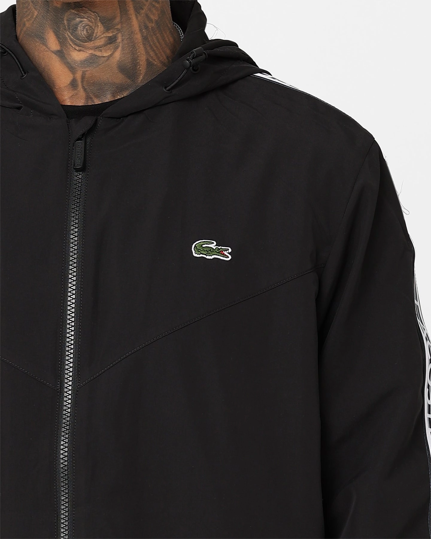 Lacoste Logo Tape Recycled Poly Windbreaker Jacket Black Volunteer