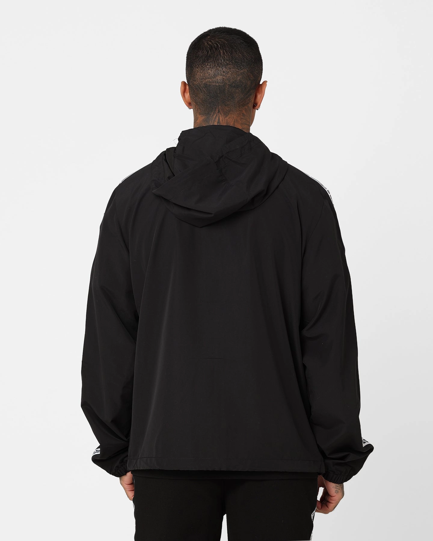 Loop Fastened Hood aesthetically pleasing Lacoste Logo Tape Recycled Poly Windbreaker Jacket Black