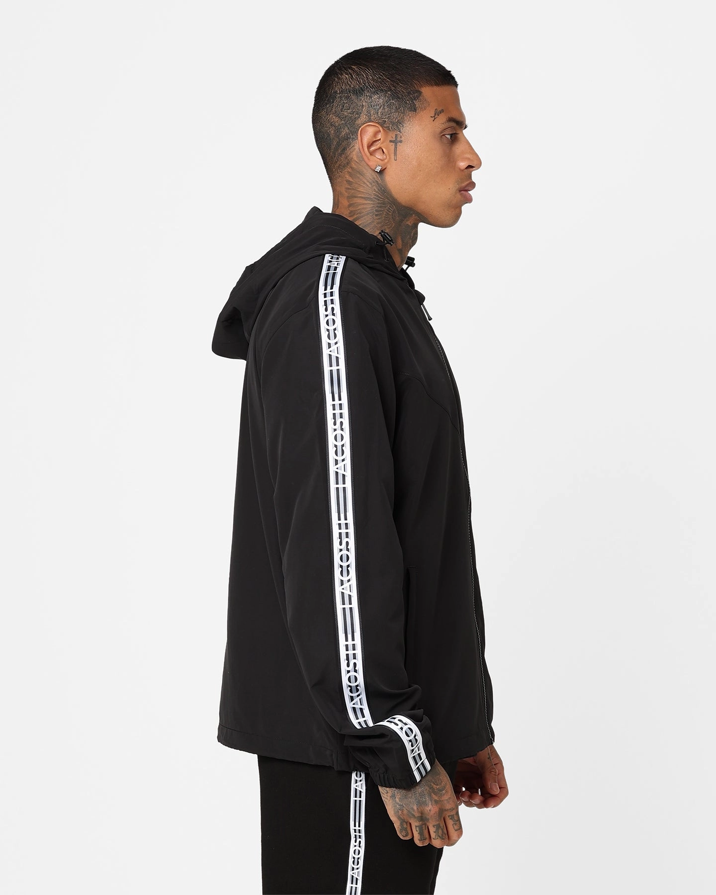 Lacoste Logo Tape Recycled Poly Windbreaker Jacket Black Closet