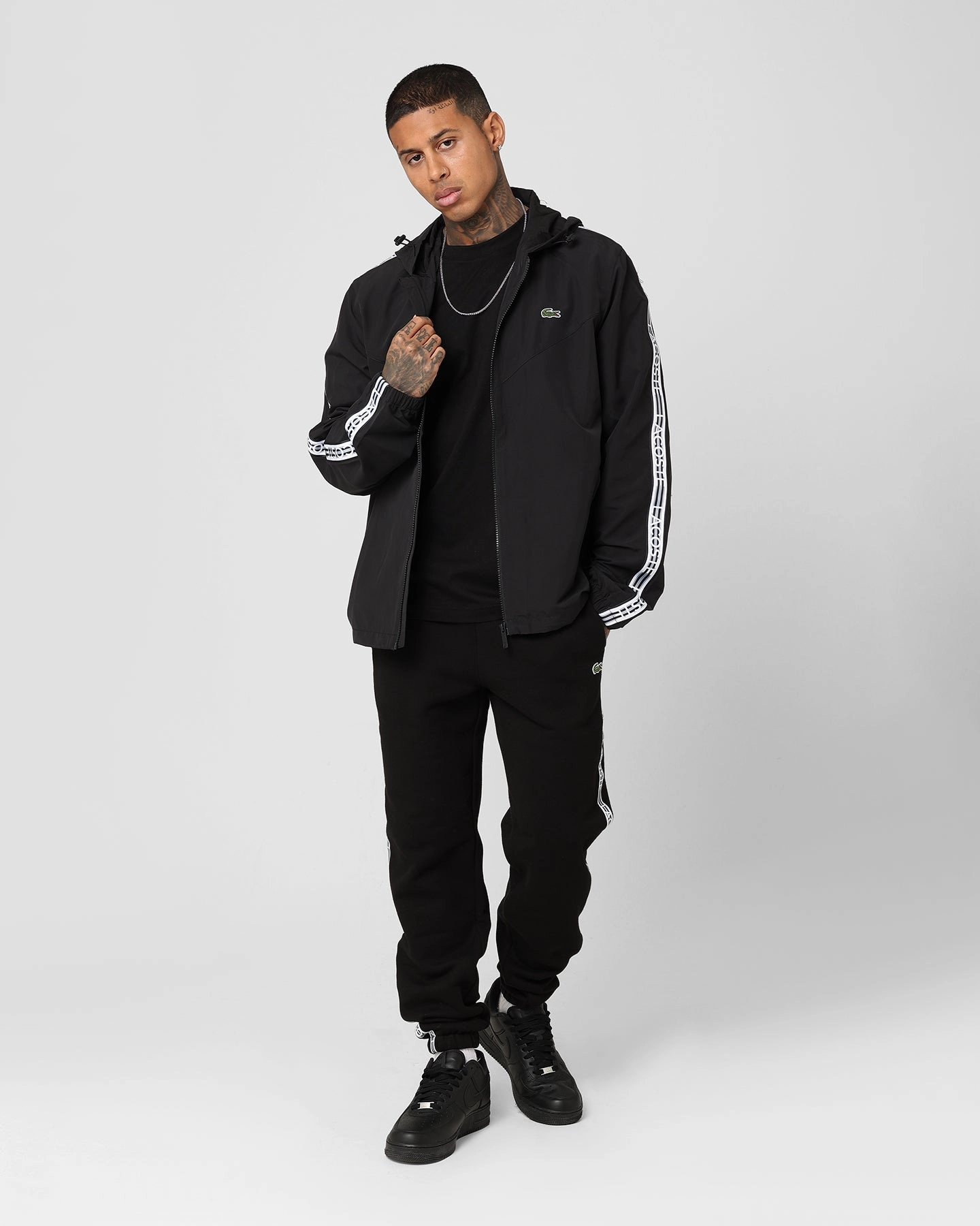 Lacoste Logo Tape Recycled Poly Windbreaker Jacket Black Date night Travel Ready