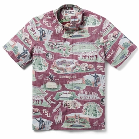 Reyn Spooner Men's Florida State University Scenic Short Sleeve Button Up - Garnet Effortless Comfort
