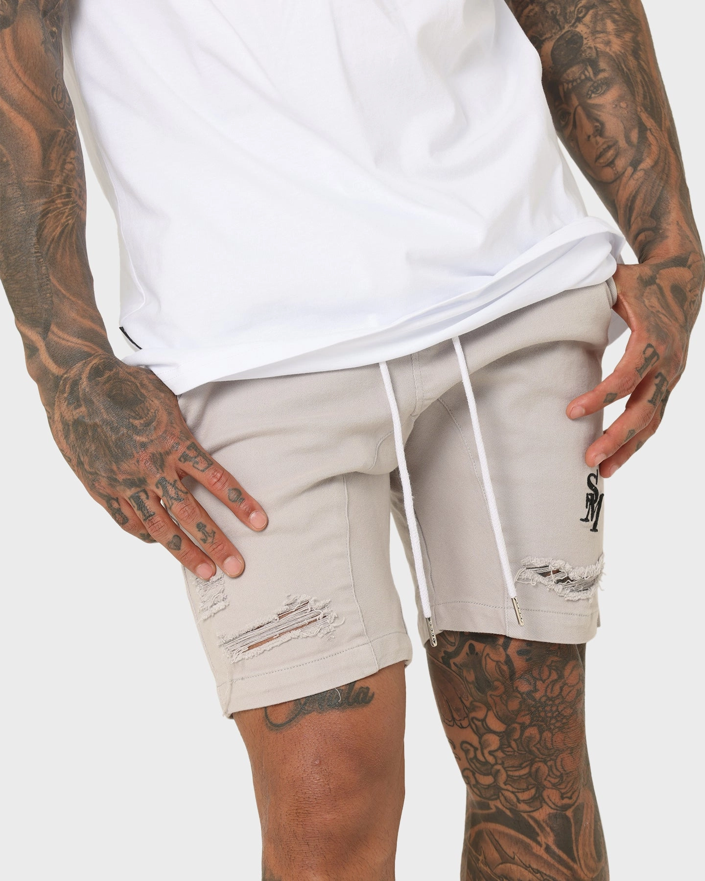 Saint Morta Annex Denim Shorts Grey vacation look bodysuit