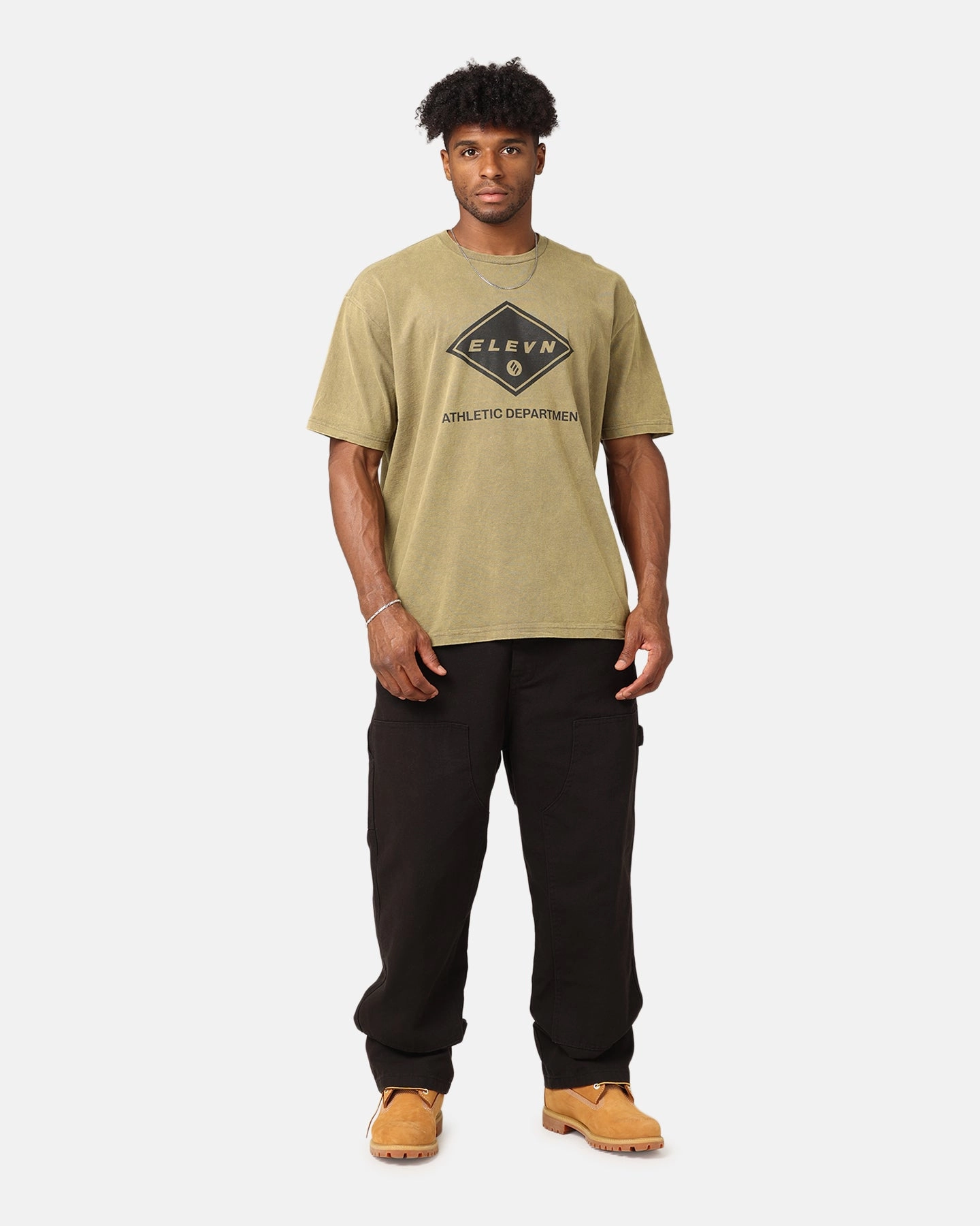 Slim Fit Design Elevn Clothing Co Athletic Department T-Shirt Khaki