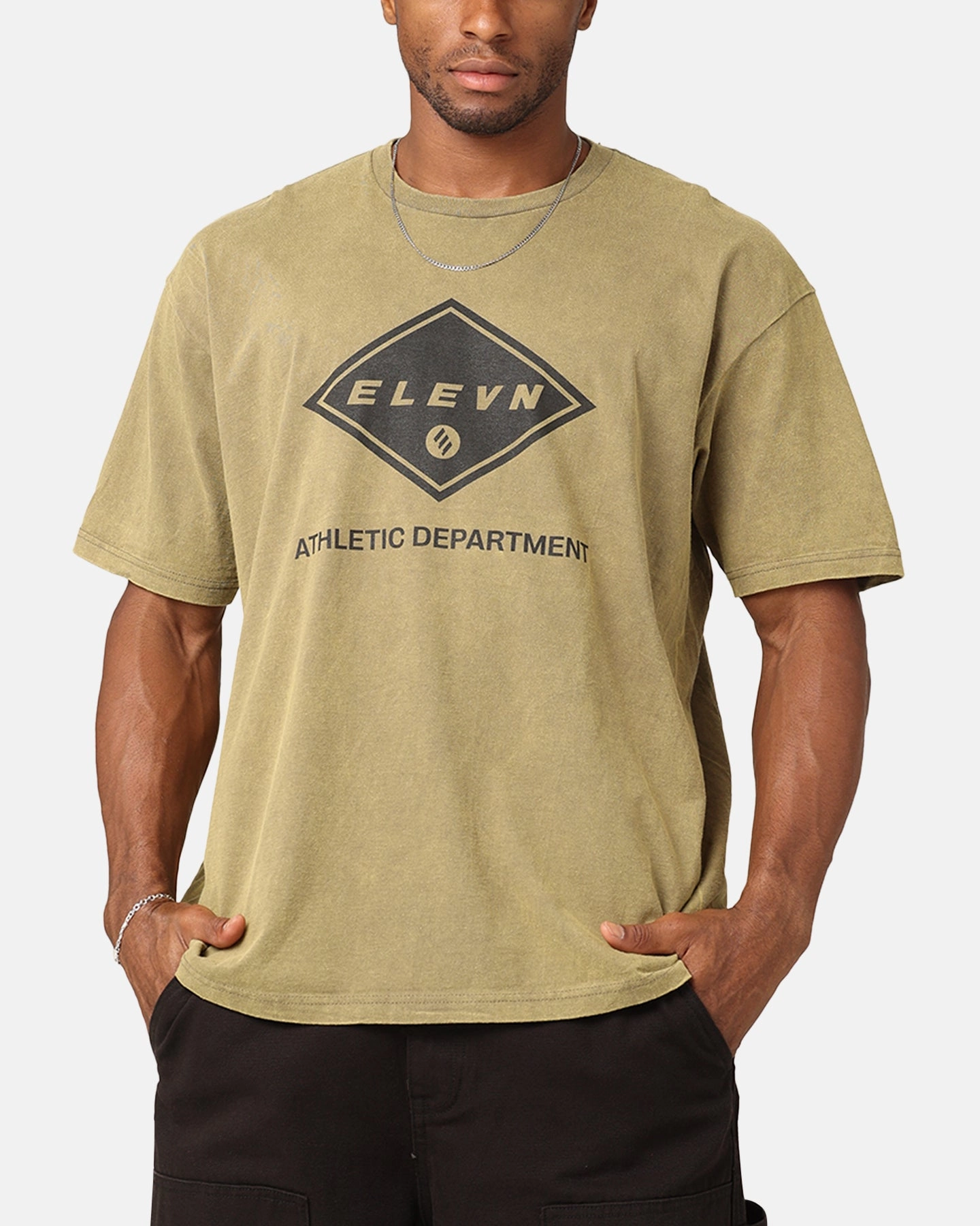 Elevn Clothing Co Athletic Department T-Shirt Khaki Relaxed Style