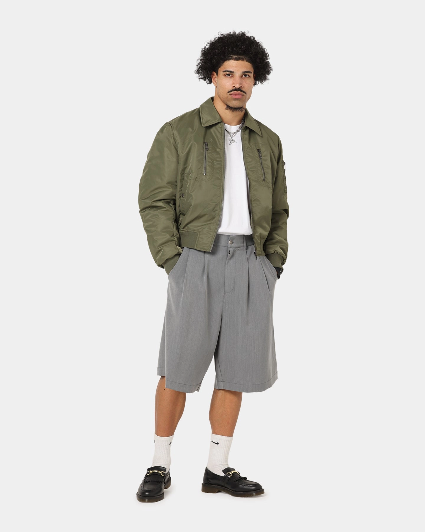 XXIII Collared Bomber Jacket Khaki Weatherproof Coating SlitPockets