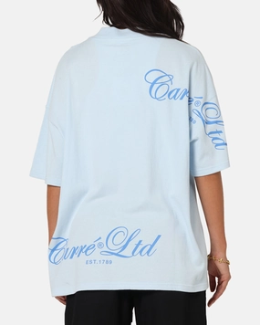 Carre Side Script Oversized T-Shirt Baby Blue Seam Free Edging Chafe Free Armhole