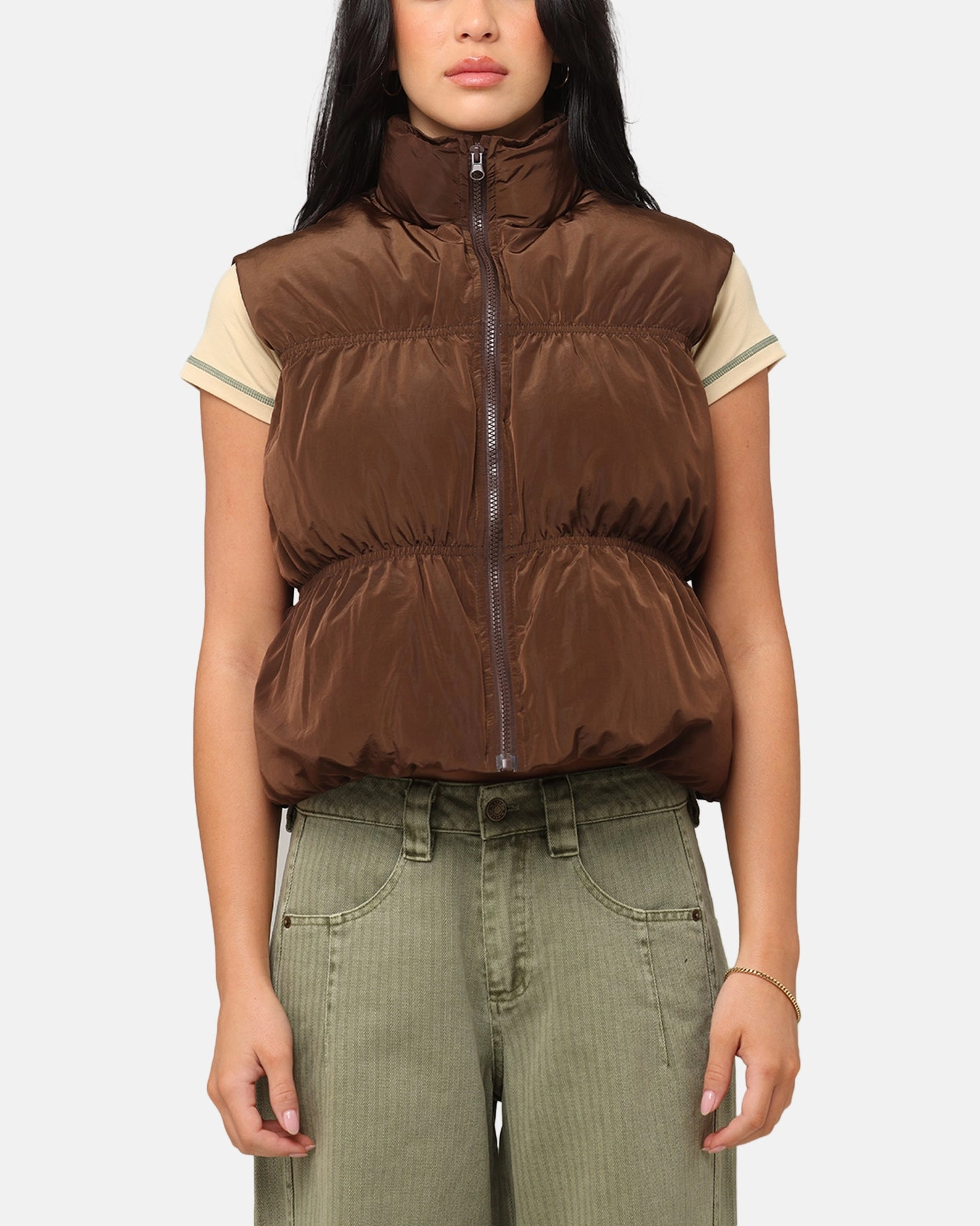 Option Weatherproof Seams XXIII Women's Primal Oversized Puffer Vest Chocolate