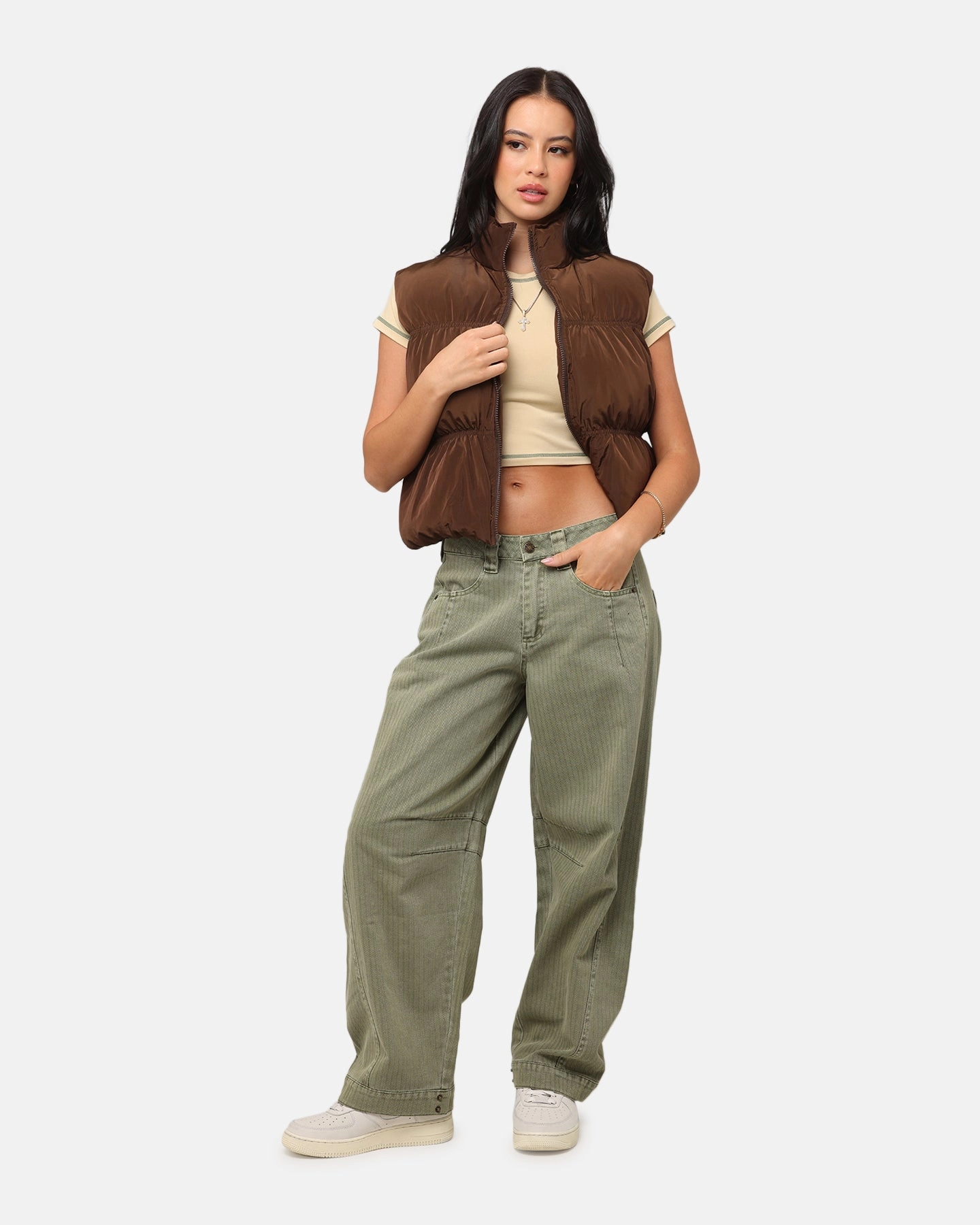 Stand Collar Create XXIII Women's Primal Oversized Puffer Vest Chocolate