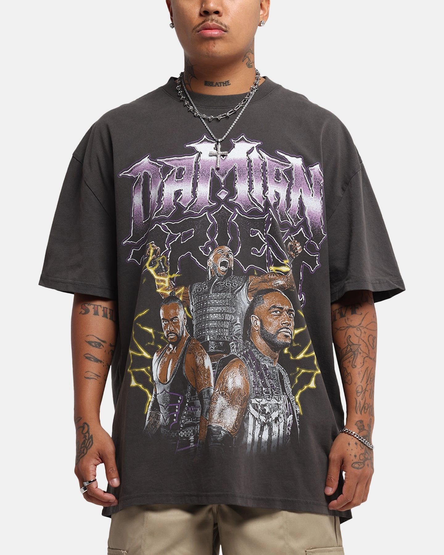 Comfy and Versatile Longline Hemline Culture Kings X WWE Damian Priest Wrestlemania XLI Heavy T-Shirt Black Wash