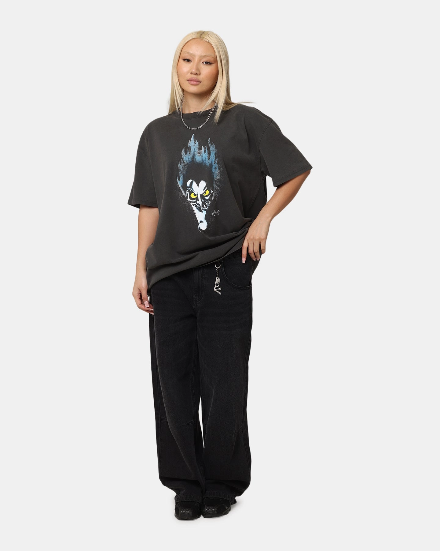 American Thrift Disney Hercules Hades Heavy T-Shirt Black Wash Adjustable Hem AntiBacterialTreatment
