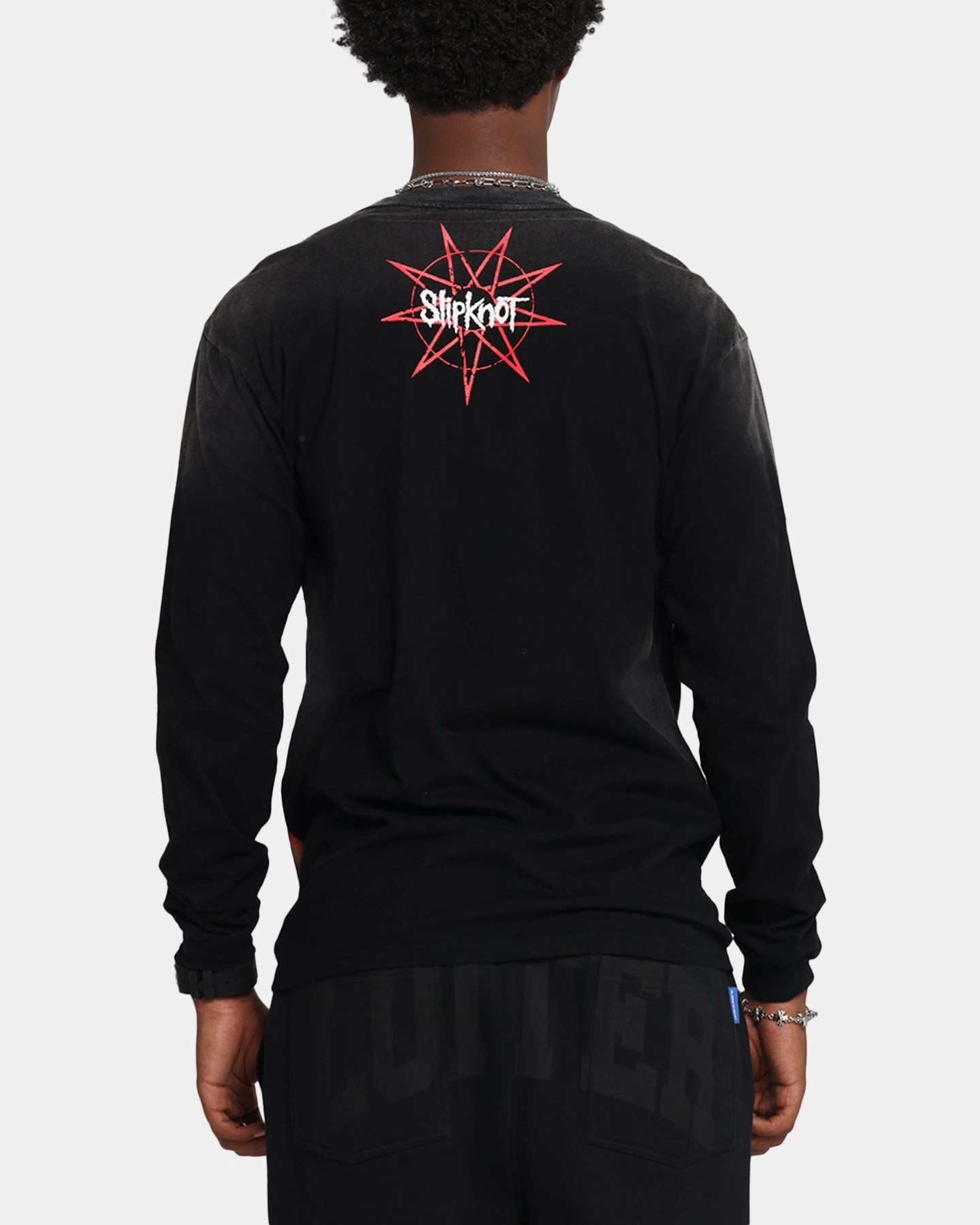Floral Pattern Slipknot Slipknot Long Sleeve T-Shirt Washed Black